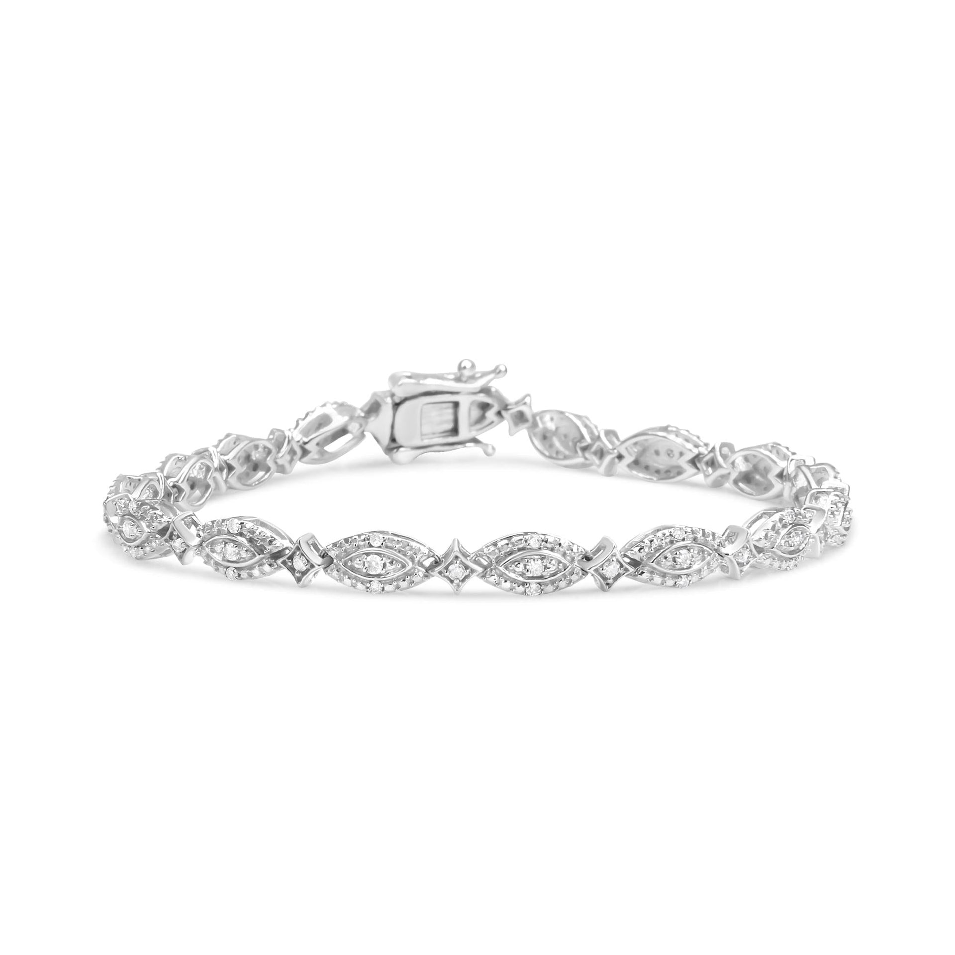 .925 Sterling Silver 1/2 Cttw Diamond Alternating Marquise and Starburst Shaped Link Bracelet (I-J Color, I2-I3 Clarity) - 7.25'