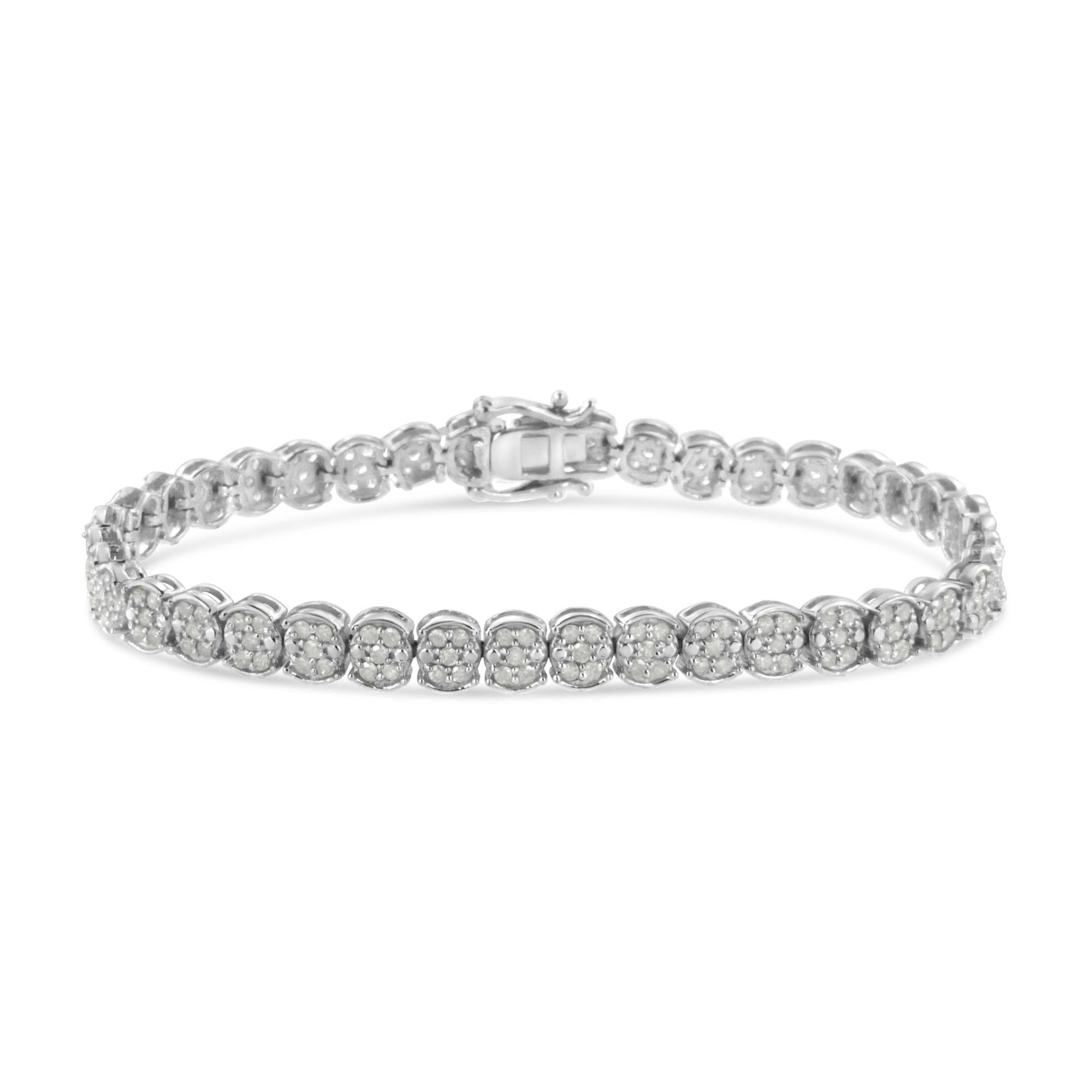 .925 Sterling Silver 2.0 Cttw Diamond Cluster Link Bracelet (I-J Color, I2-I3 Clarity) - Size 7.25'