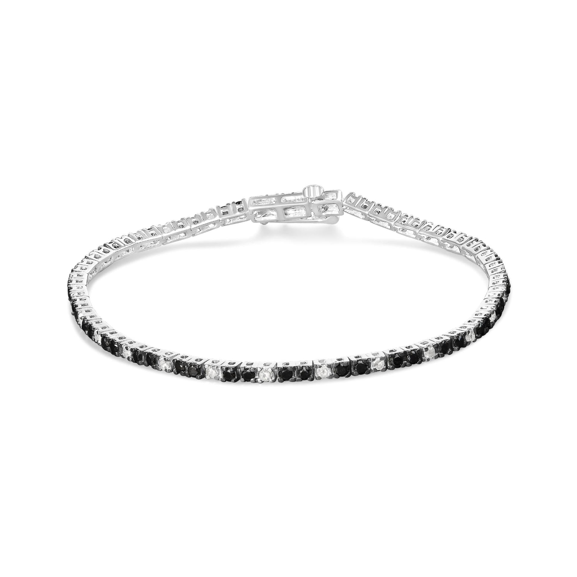 .925 Sterling Silver 2.0 Cttw Black and White Diamond Tennis Bracelet (I-J Color, I2-I3 Clarity) - 7' Inches