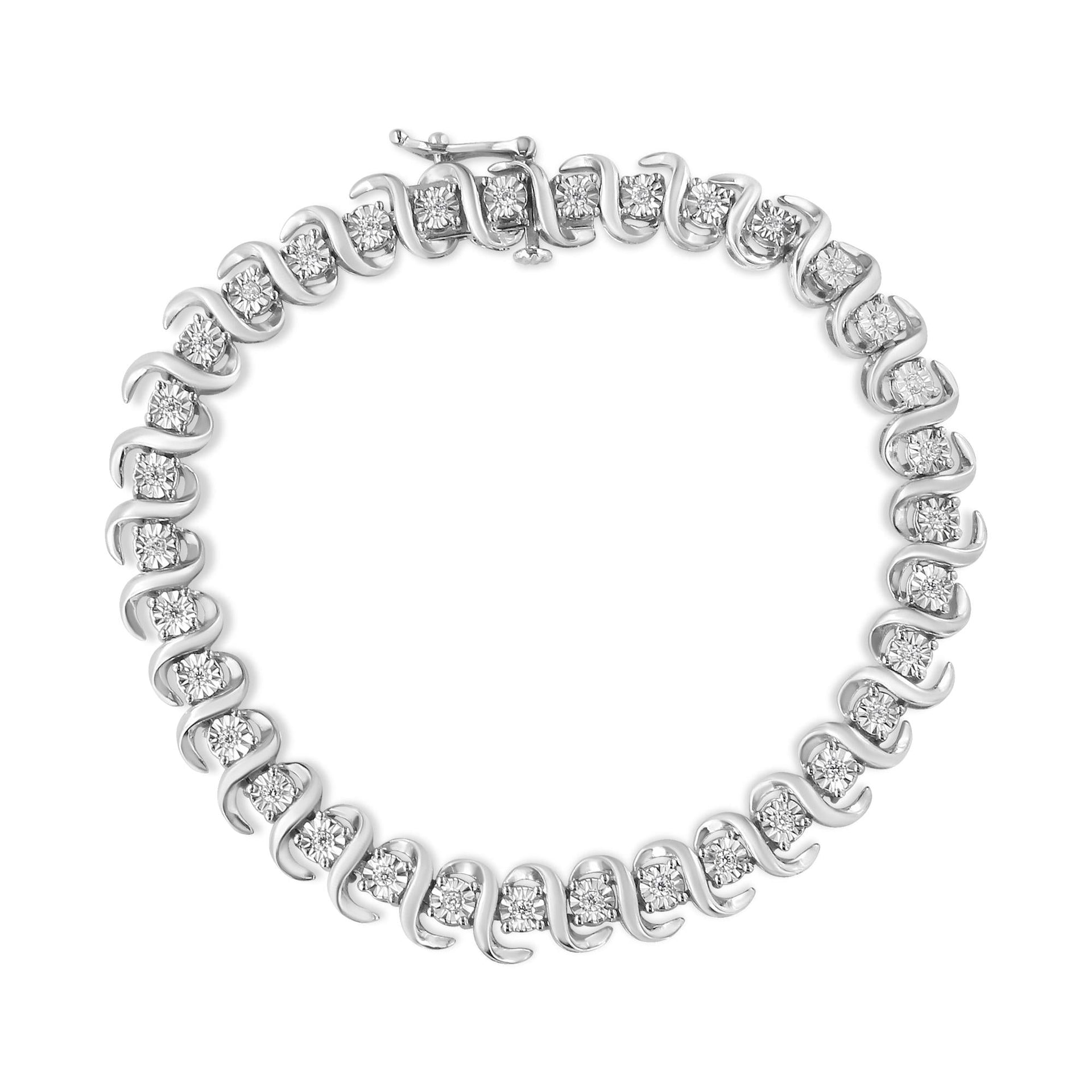 .925 Sterling Silver 1/3 Cttw Miracle-Set Diamond 'S' Link Tennis Bracelet (I-J Color, I3 Clarity) - Size 7.25'