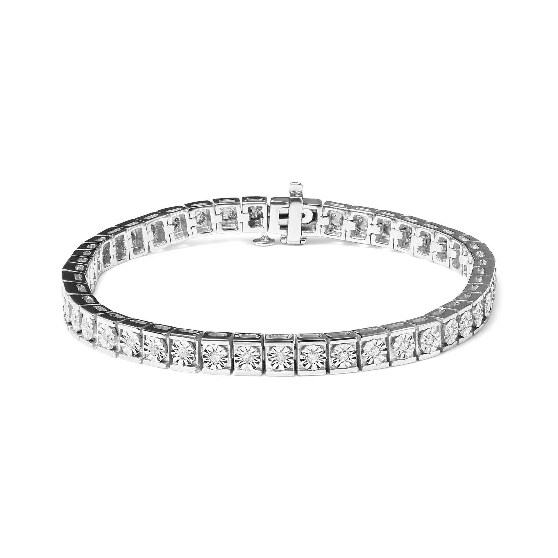 .925 Sterling Silver 1/4 Cttw Miracle Set Diamond and Bead Link 7.25' Tennis Bracelet (I-J Color, I2-I3 Clarity)