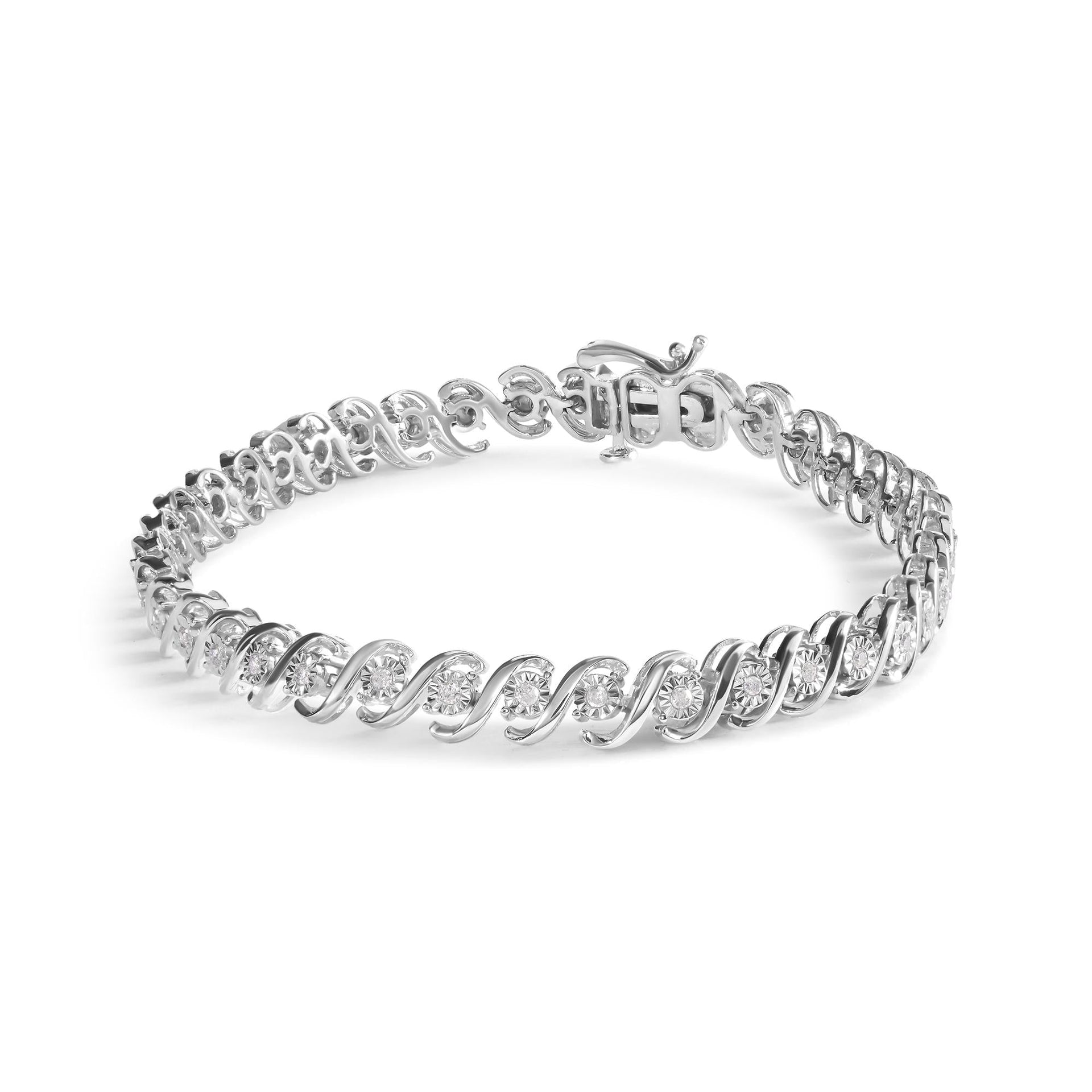 .925 Sterling Silver 1/4 Cttw Miracle Set Diamond and Beaded 7.25' Tennis Bracelet (I-J Color, I2-I3 Clarity)
