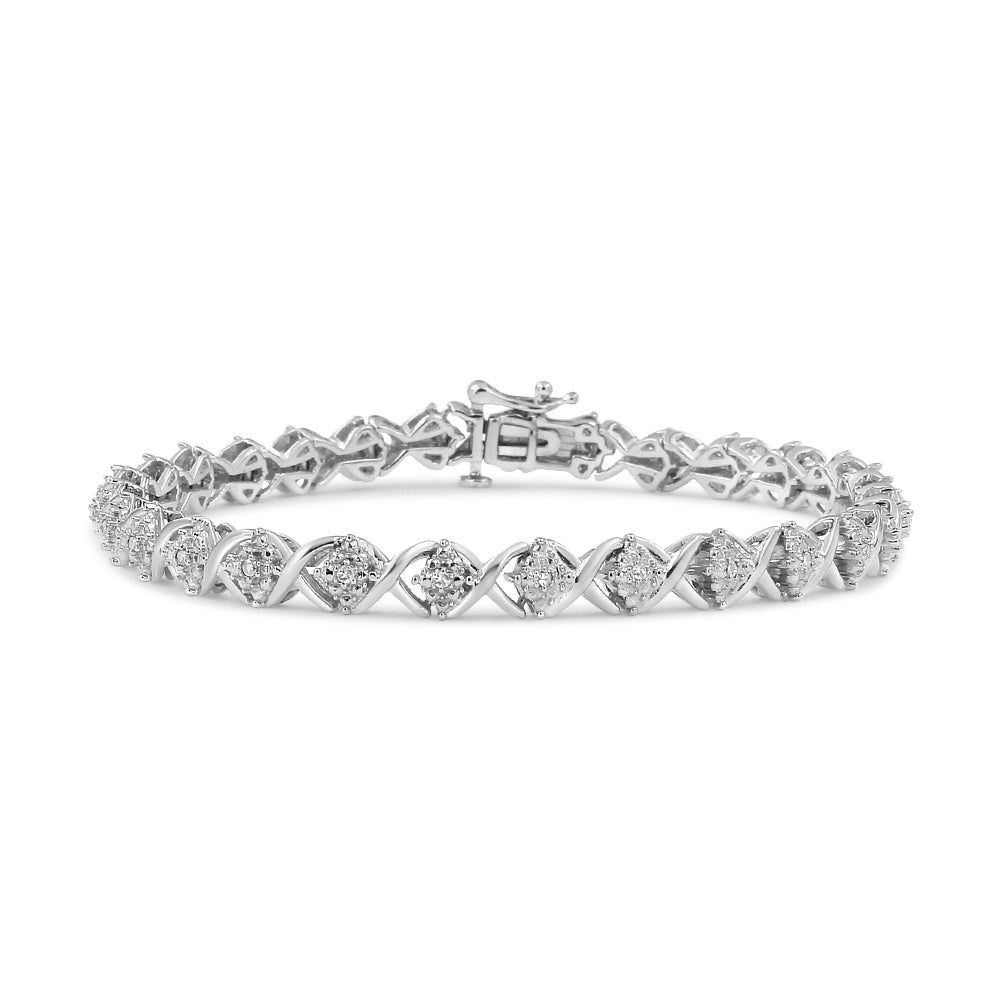 .925 Sterling Silver 1/4 Cttw Round-Cut Diamond 'X' Link Bracelet (I-J Color, I3 Clarity) - Size 7.25 '