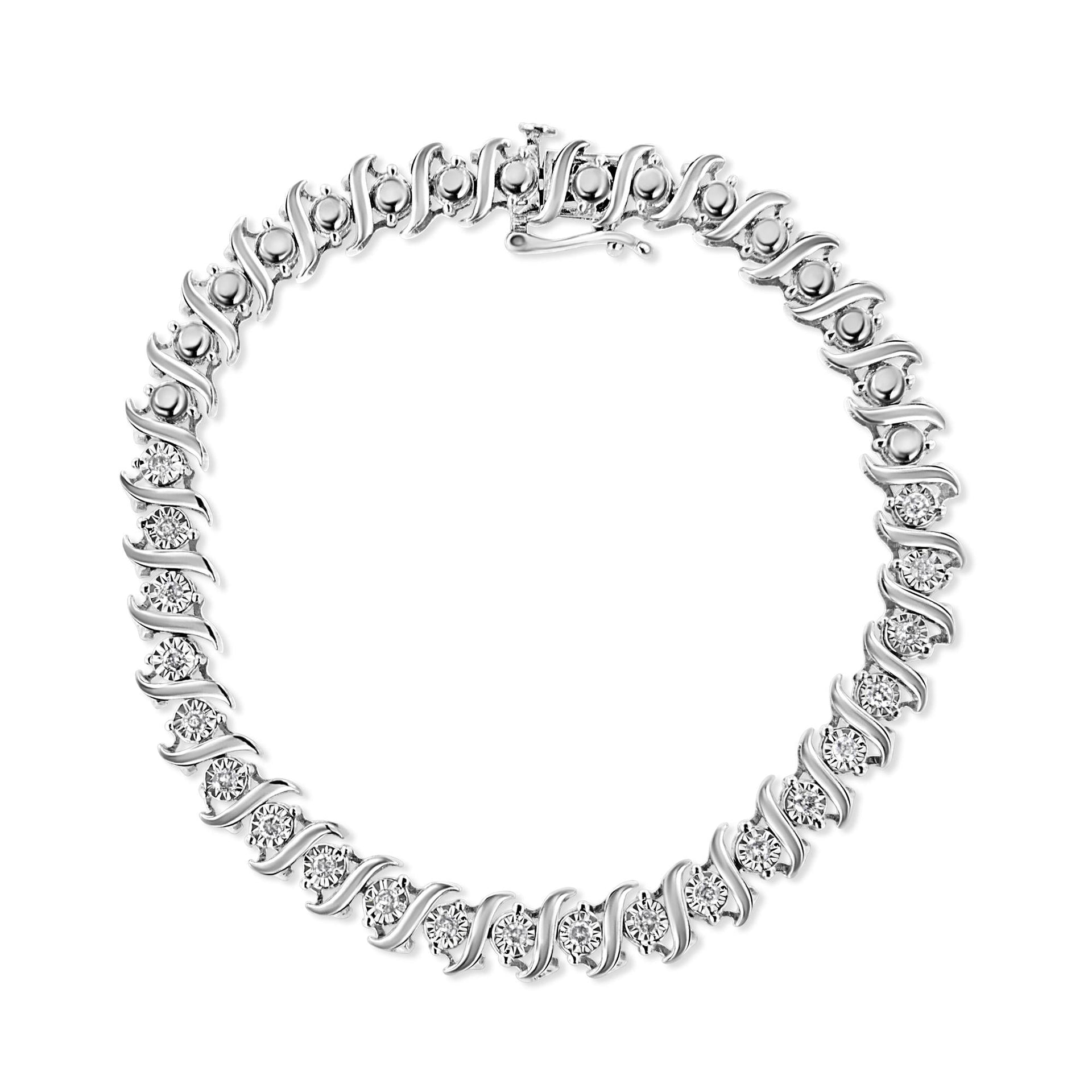.925 Sterling Silver 1/2 Cttw Diamond Miracle Set 'S' Link Tennis Bracelet - (J-K Color, I2-I3 Clarity) - Size 7.50