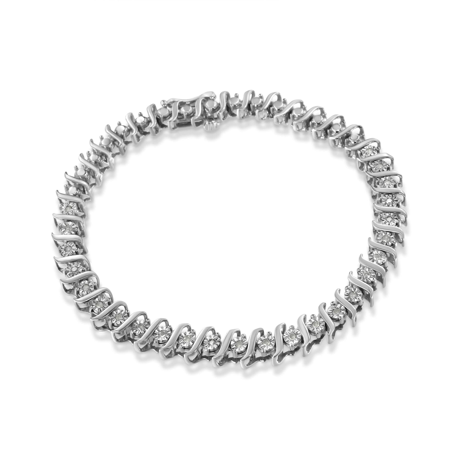 .925 Sterling Silver 1/4 Cttw Diamond Miracle-Set 'S' Link Tennis Bracelet (I-J Color, I3 Clarity) - Size 7.25' Inches