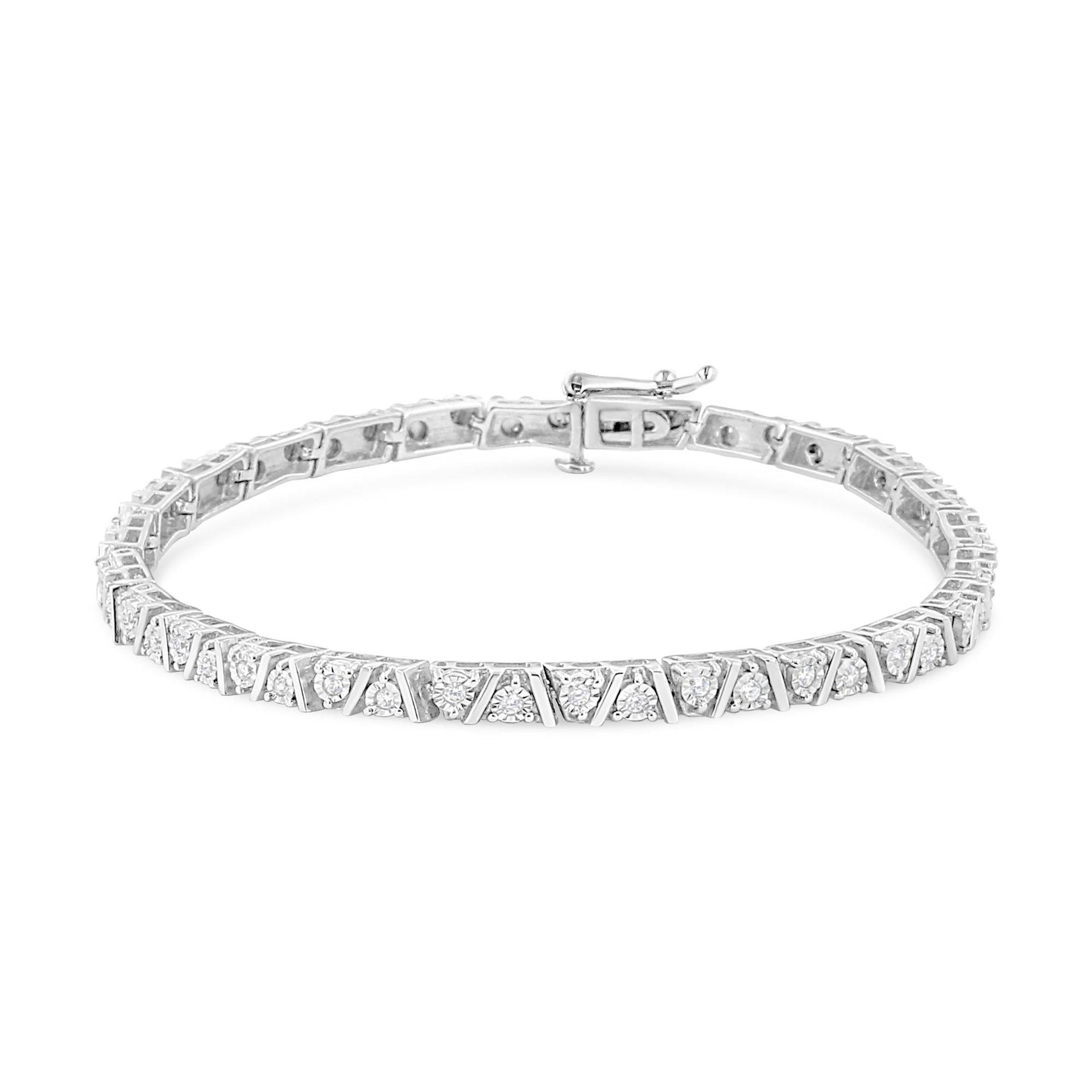 .925 Sterling Silver 1/4 Cttw Miracle-Set Diamond Modern Tennis Bracelet (I-J Color, I3 Clarity) - Size 7.25'