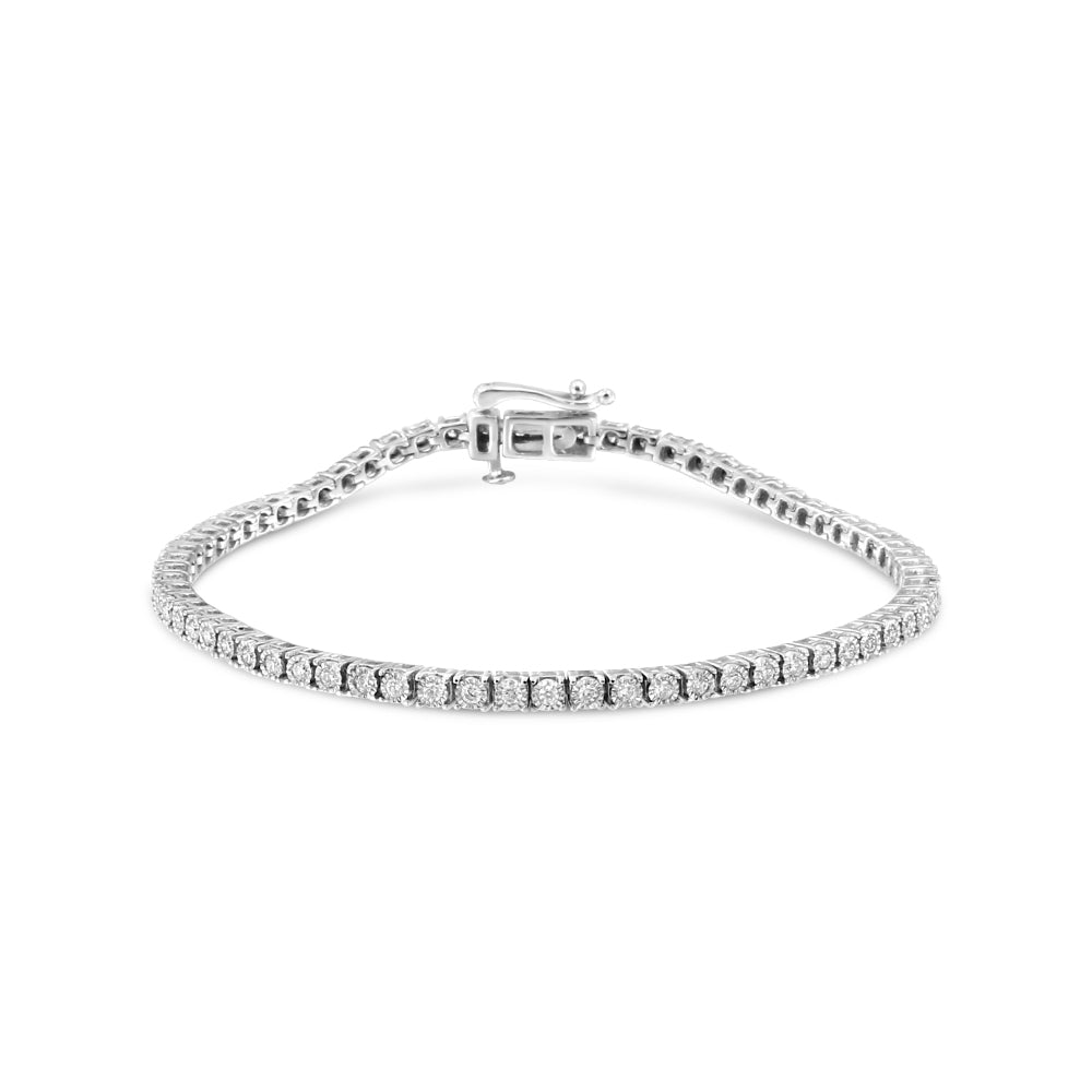 14K White Gold 1.0 Cttw Miracle Set Round-Cut Lab Grown Diamond Illusion Tennis Bracelet (F-G Color, VS2-SI1 Clarity) Size 7'