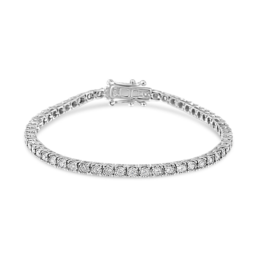 14K White Gold 2.0 Cttw Miracle Set Round-Cut Lab Grown Diamond Illusion 7' Tennis Bracelet (F-G Color, VS2-SI1 Clarity)