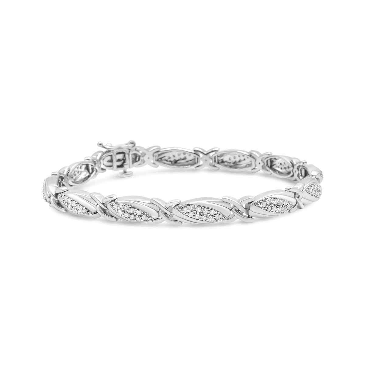 .925 Sterling Silver 1.00 Cttw Round Diamond X-Link Bracelet (I-J Color, I2-I3 Clarity) - Size 7.25'