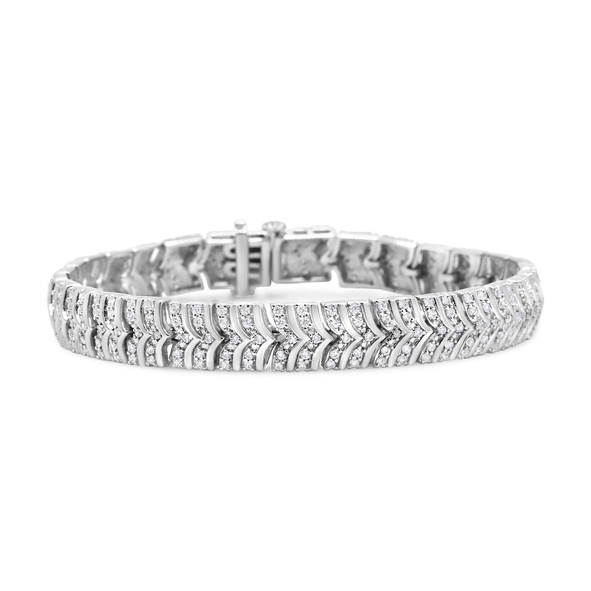 .925 Sterling Silver 3.00 Cttw Diamond Chevron Link Bracelet (I2-I3 Clarity, I-J Color) - Size 7.25'