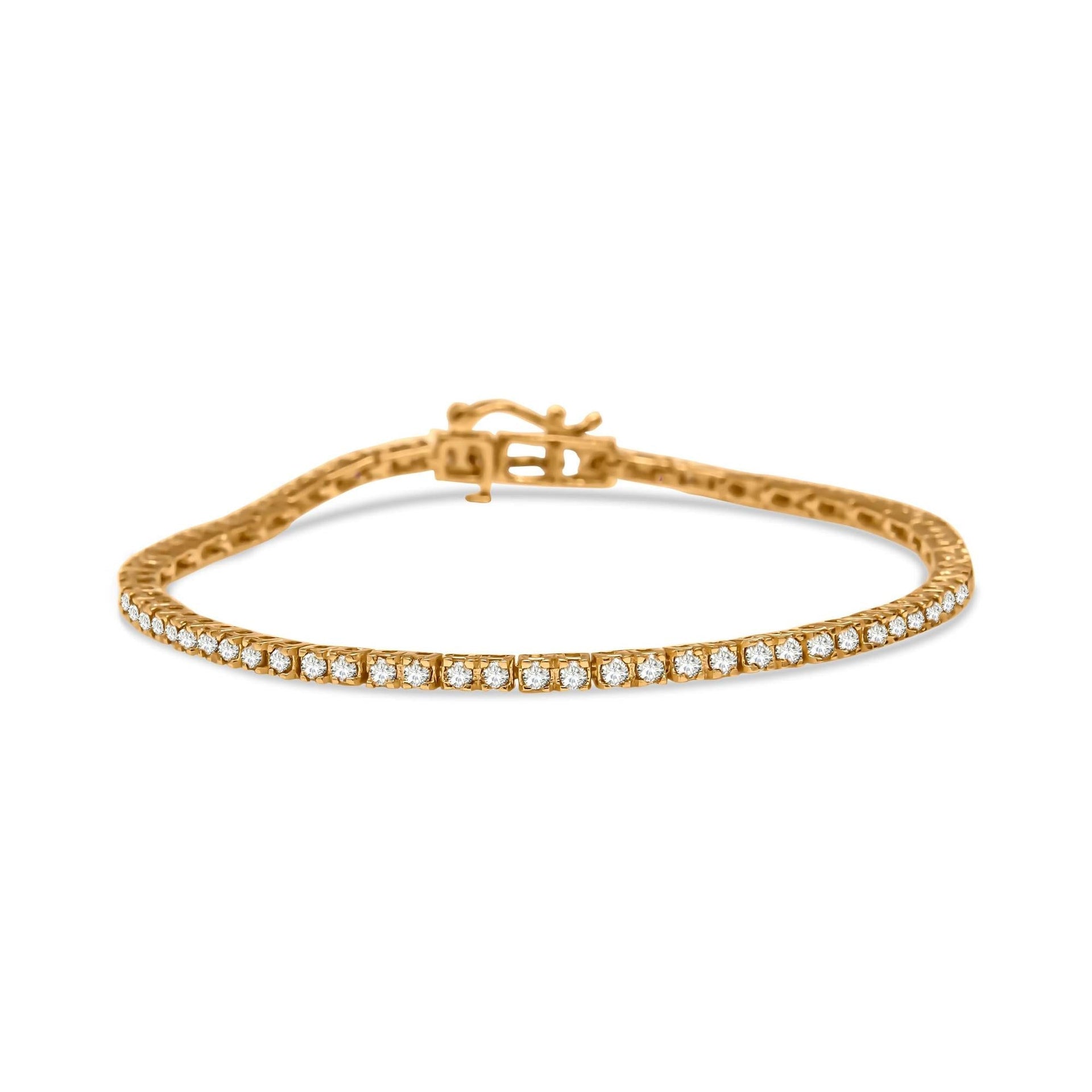 10K Yellow Gold Plated .925 Sterling Silver 2.0 Cttw Champagne Diamond Tennis 7' Bracelet (Champagne Color, I3 Clarity)