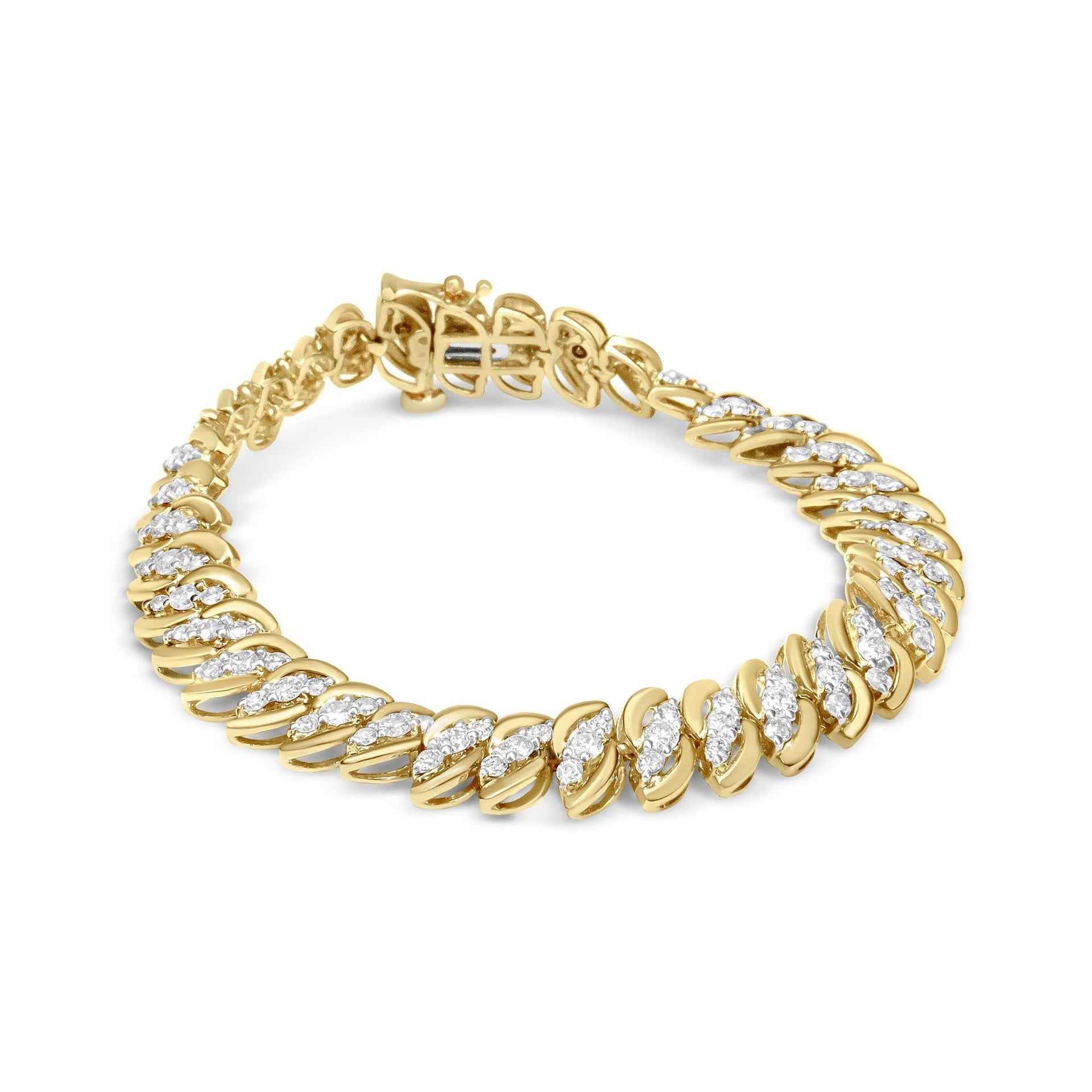 10K Yellow Gold 5.0 Cttw Diamond Double Row S-Link Cuban Bracelet (J-K Color, I2-I3 Clarity) - 7.25' Inches