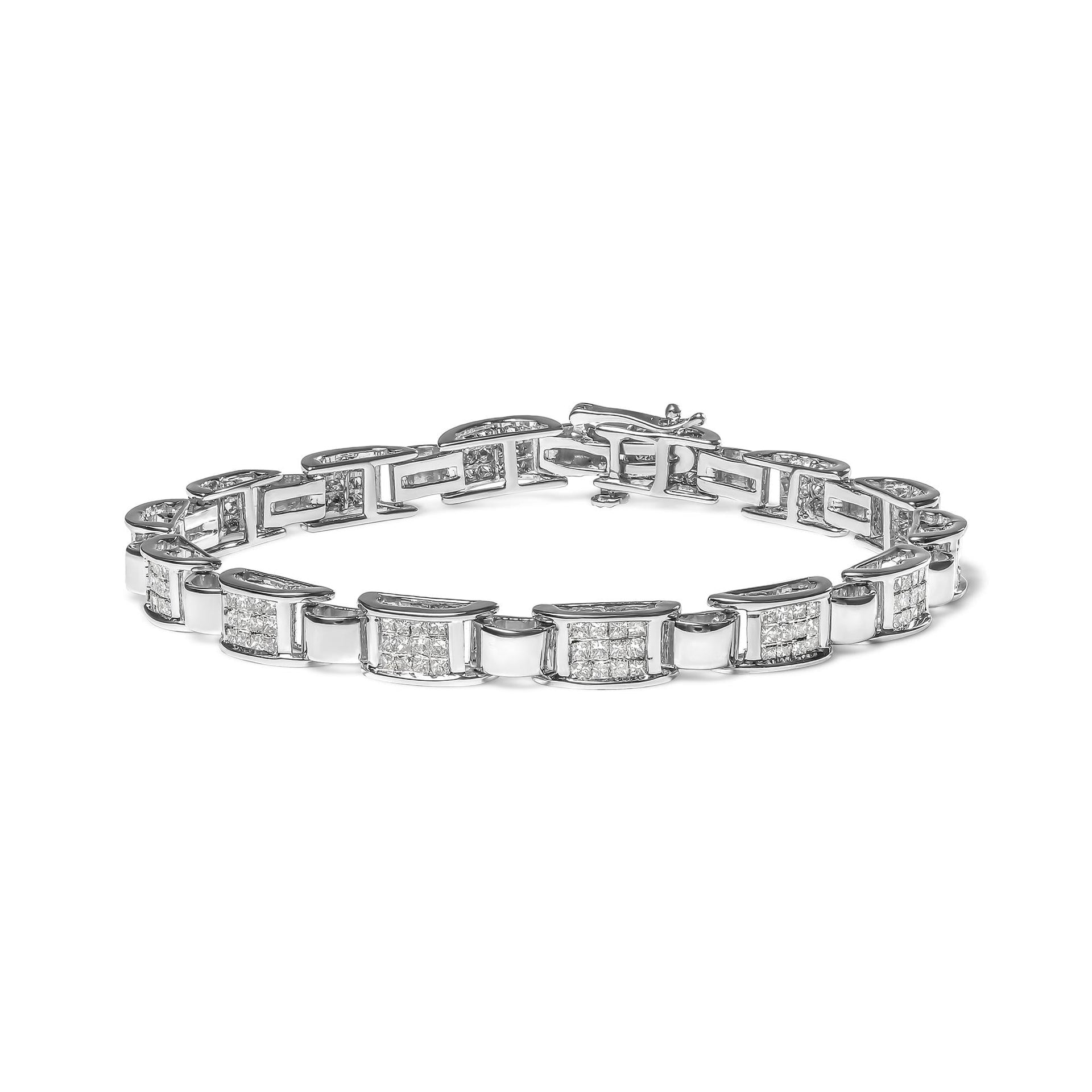14K White Gold 2.00 Cttw Princess Diamond Invisible Set Link Bracelet (H-I Color, SI2-I1 Clarity) - 7'