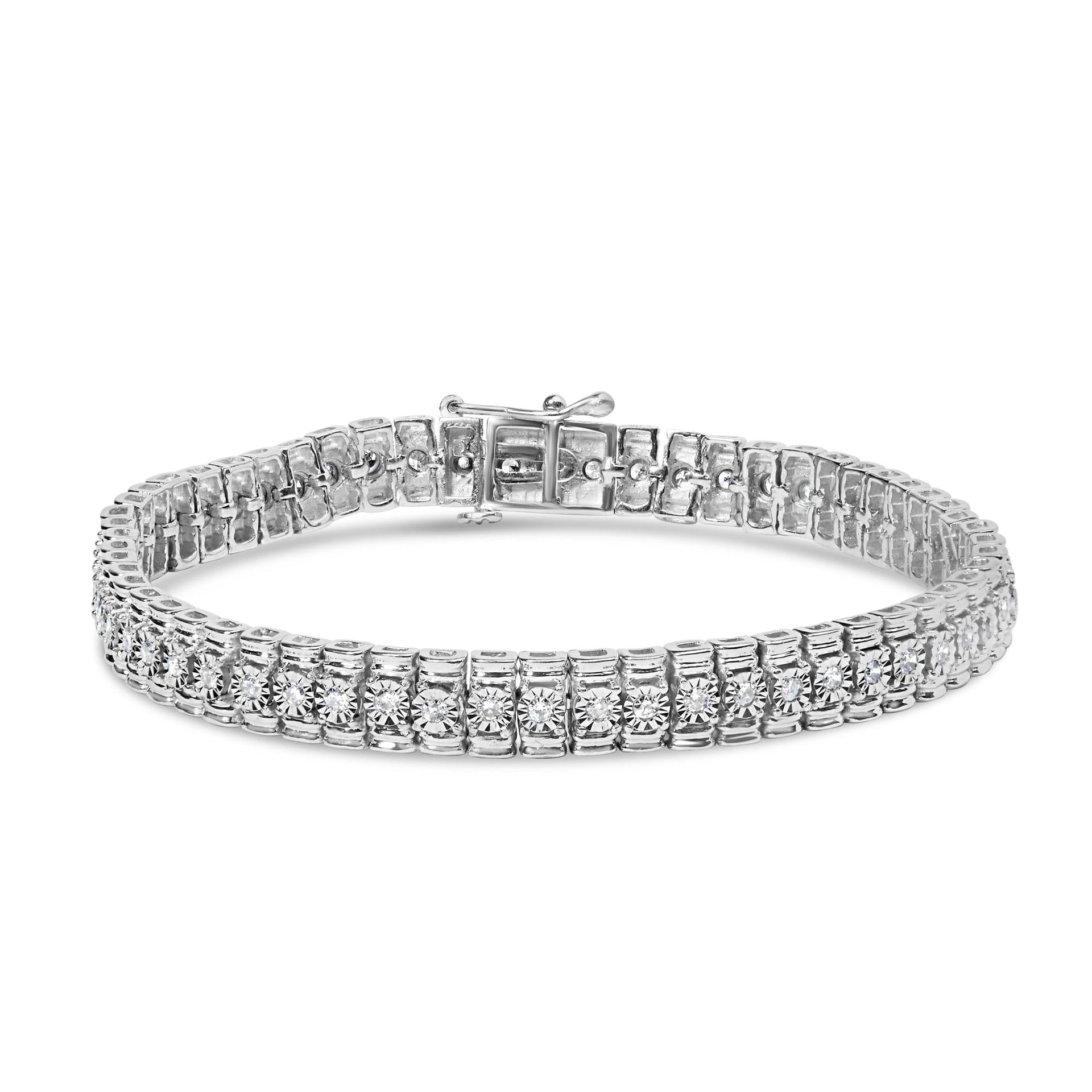 .925 Sterling Silver 1.0 Cttw Diamond Collar Line Link Bracelet (I-J Color, I1-I2 Clarity) - Size 7.25' Inches