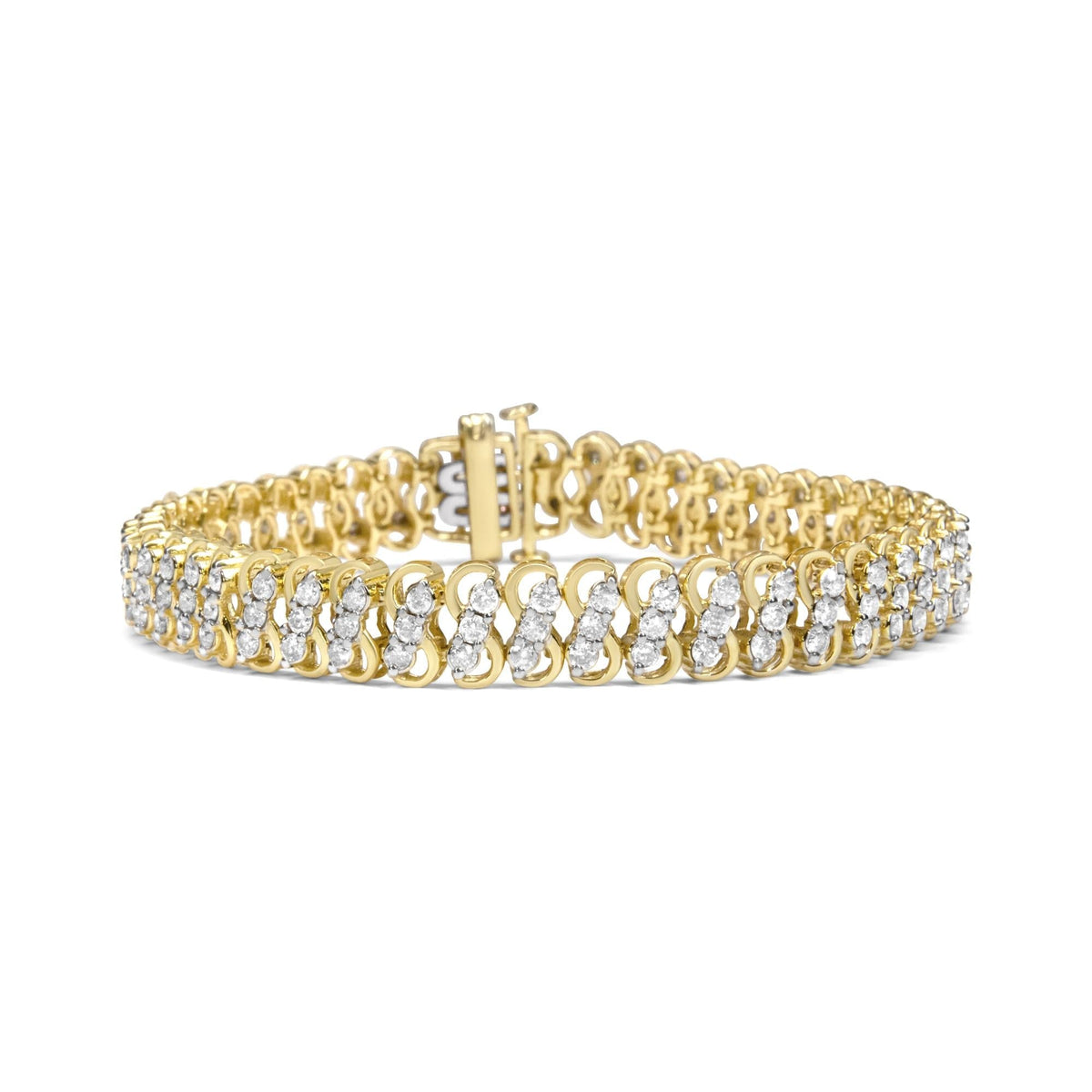 10K Yellow Gold 4.0 Cttw Diamond Triple Row Infinity 7' 'S' Link Tennis Bracelet (J-K Color, I2-I3 Clarity)