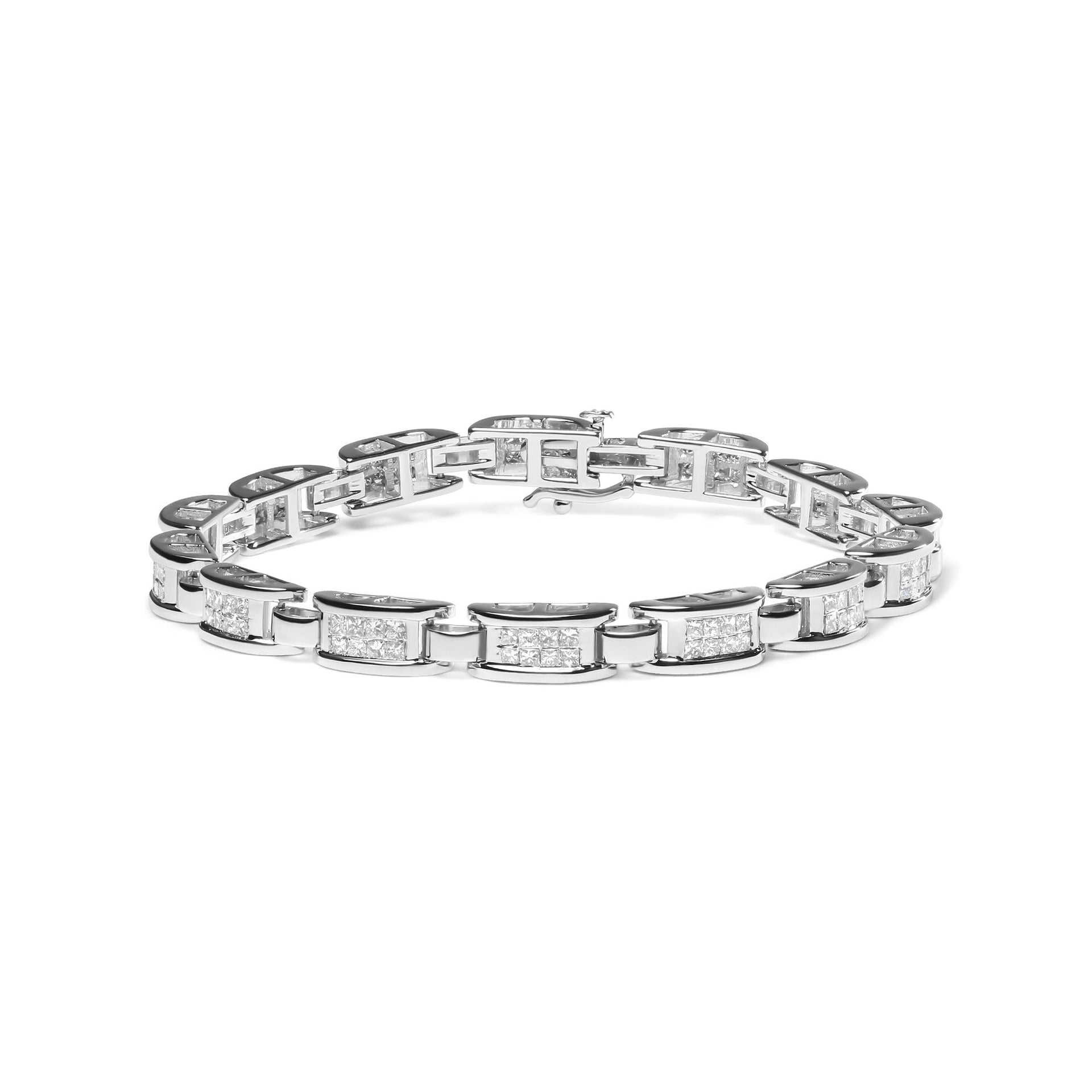 14K White Gold 3.0 Cttw Invisible Set Princess Cut Diamond Link and Buckle 7.25' Tennis Bracelet (I-J Color, I1-I2 Clarity)