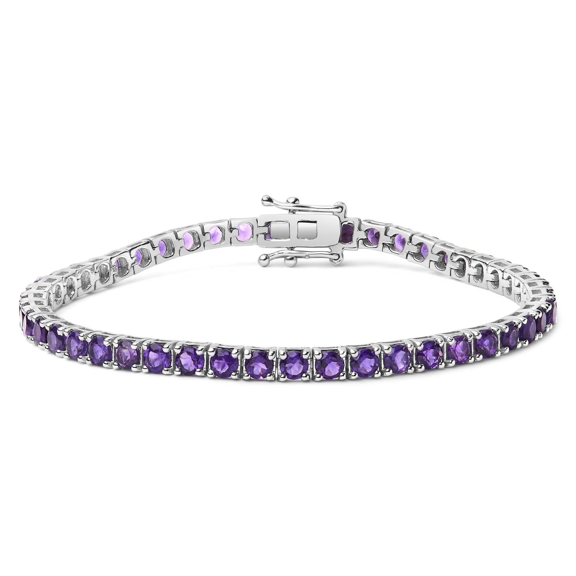 .925 Sterling Silver 7 3/8 Ctw Created Purple Amethyst Tennis Bracelet -7.25' Inches