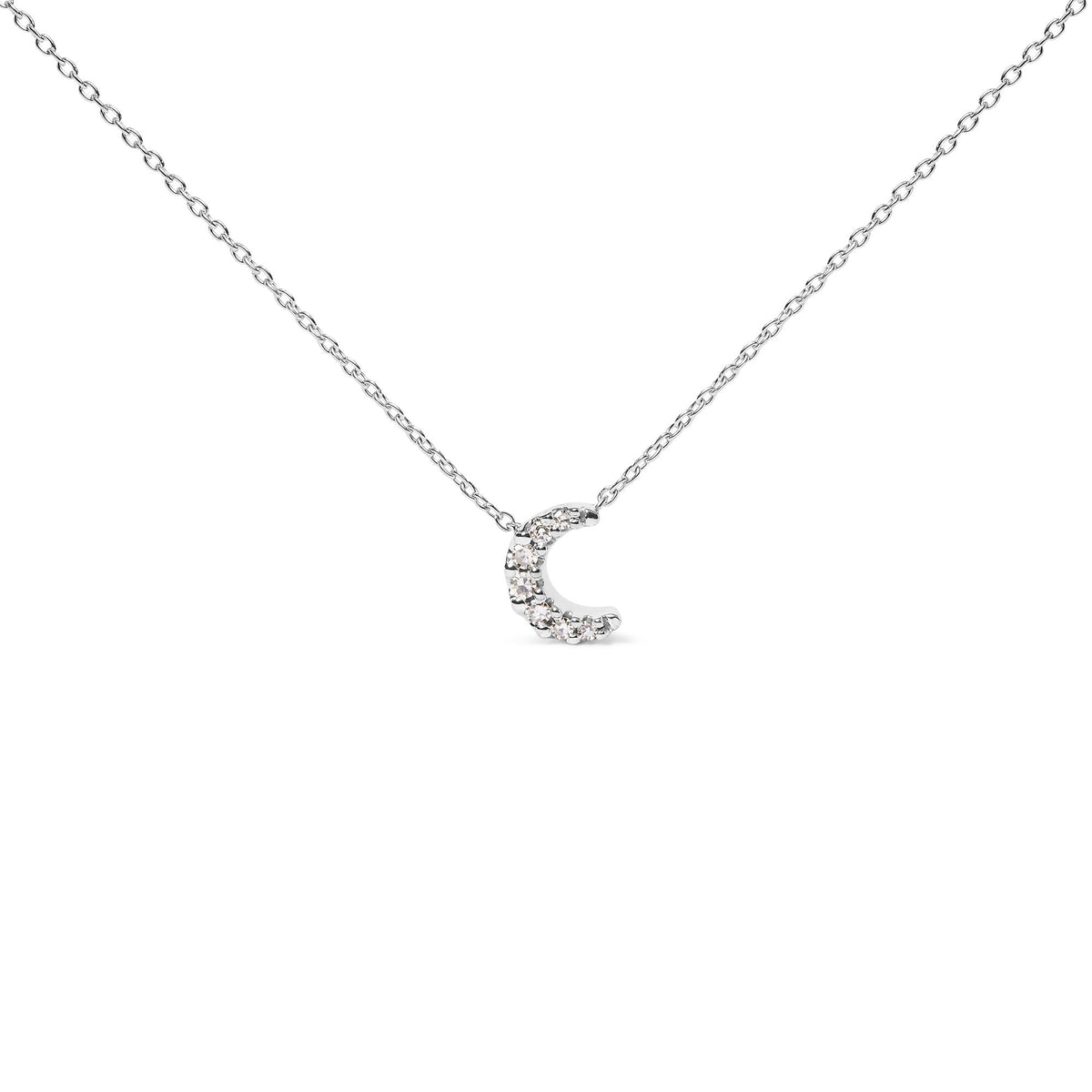 10K White Gold Diamond Accented Crescent Moon Shaped 18' Inch Pendant Necklace (H-I Color, I1-I2 Clarity)