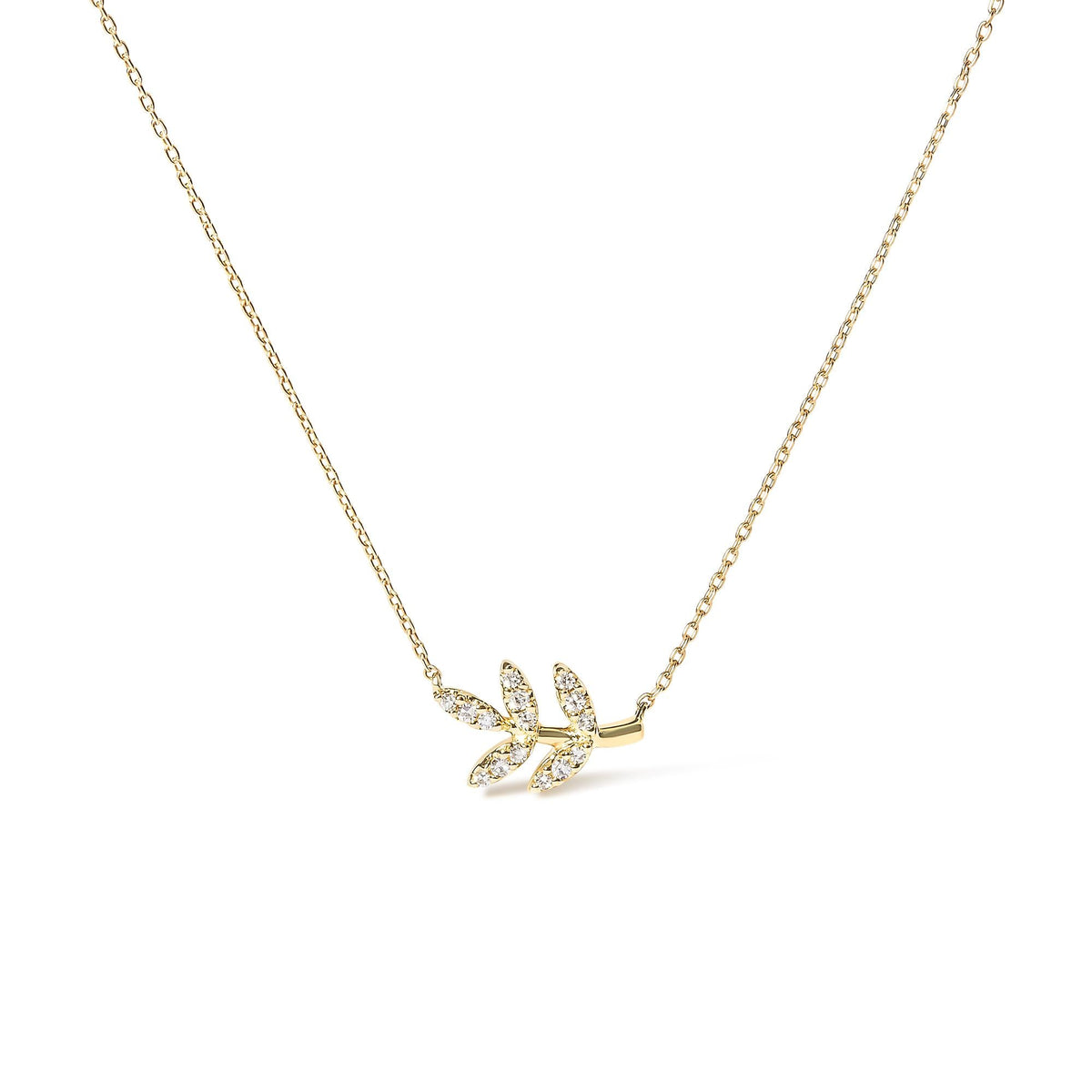 10K Yellow Gold 1/10 Cttw Diamond Leaf and Branch 18' Pendant Necklace (H-I Color, I1-I2 Clarity)