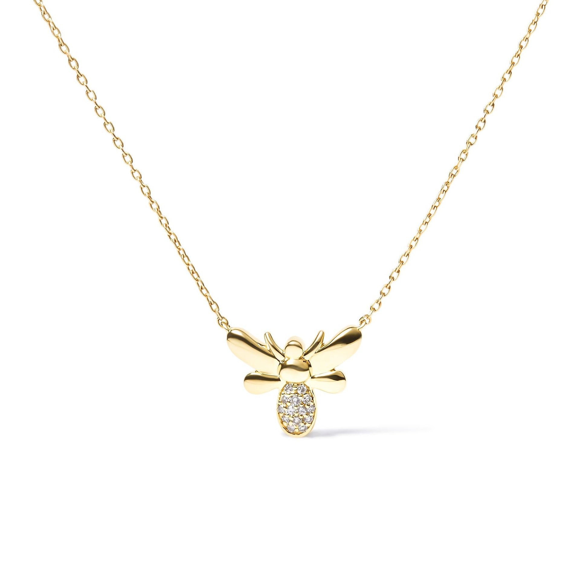 10K Yellow Gold Diamond Accented Bumble Bee Pendant 18' Inch Necklace (H-I Color, I1-I2 Clarity)