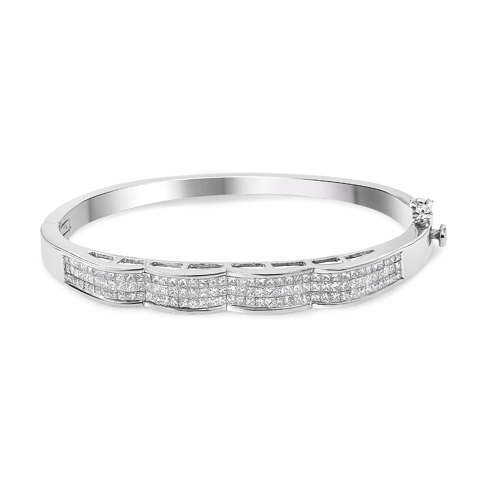 14K White Gold 3 1/3 Cttw Invisible Set Princess-Cut Diamond Wave Bangle Bracelet (H-I Color, SI1-SI2 Clarity) - Size 7'
