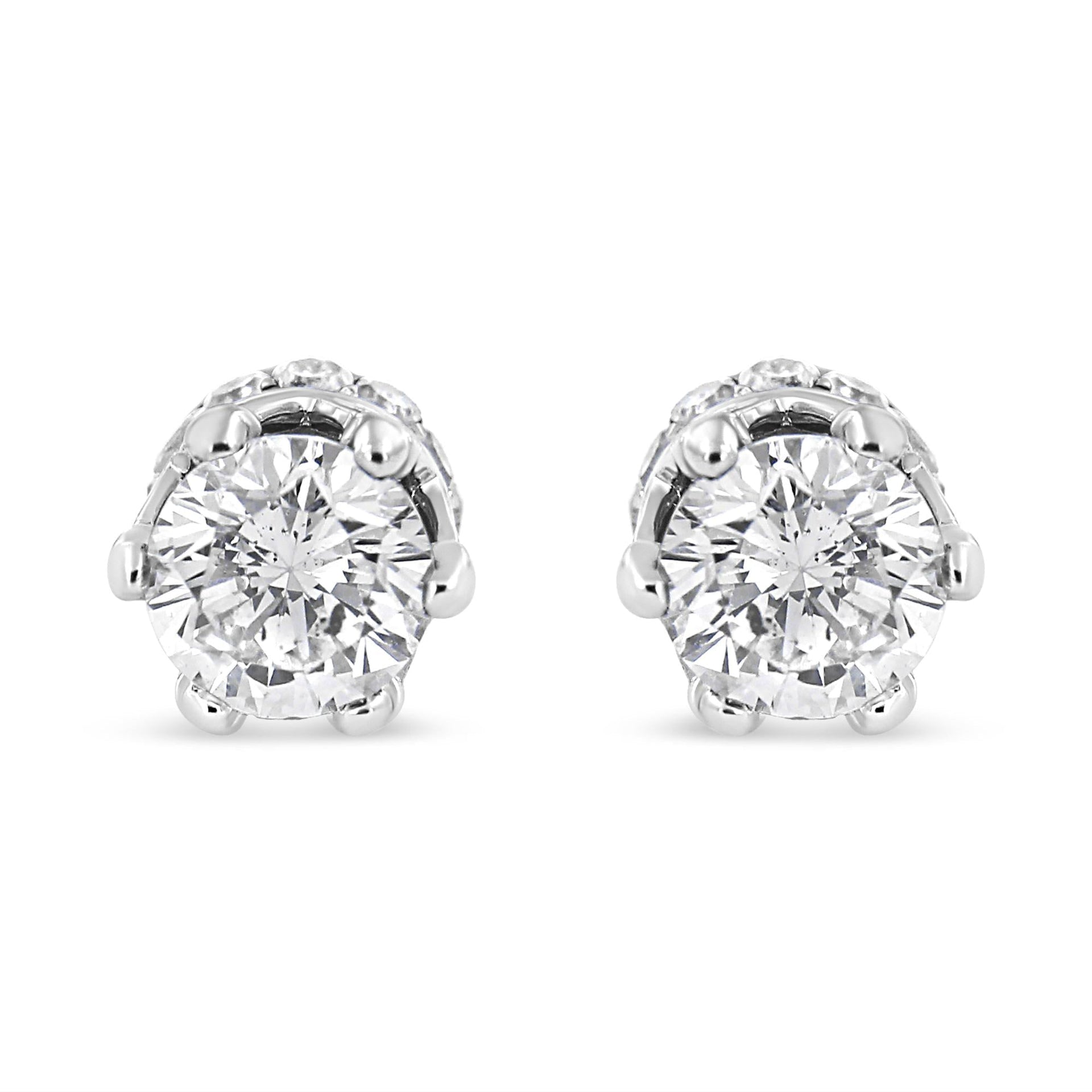 14K White Gold 2.0 Cttw Round Cut Prong-Set Diamond Crown Stud Earring (I-J Color, I1-I2 Clarity)