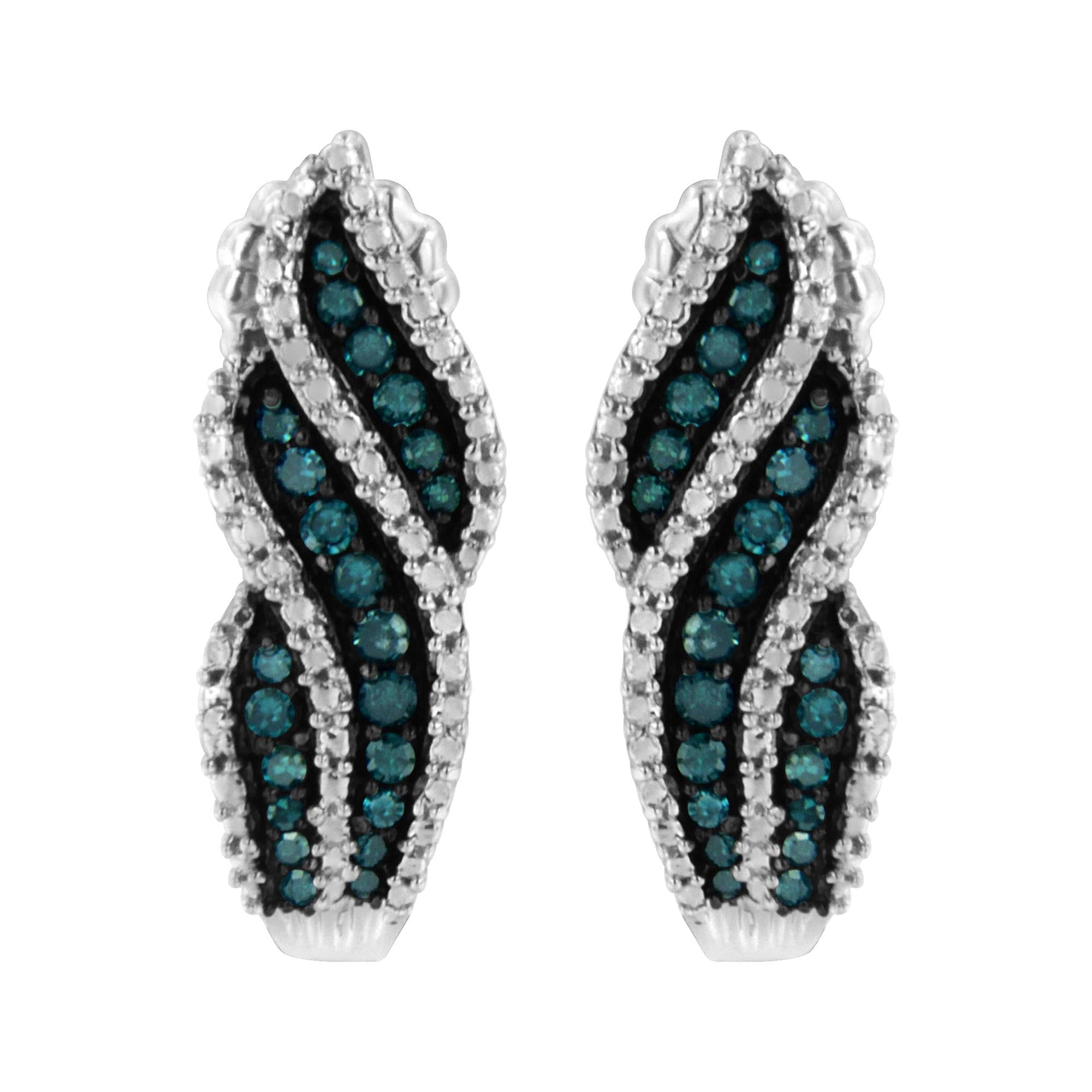 Sterling Silver .5 ct. TDW Treated Blue Diamond Dangling Stud Earrings (Blue, I1-I2)
