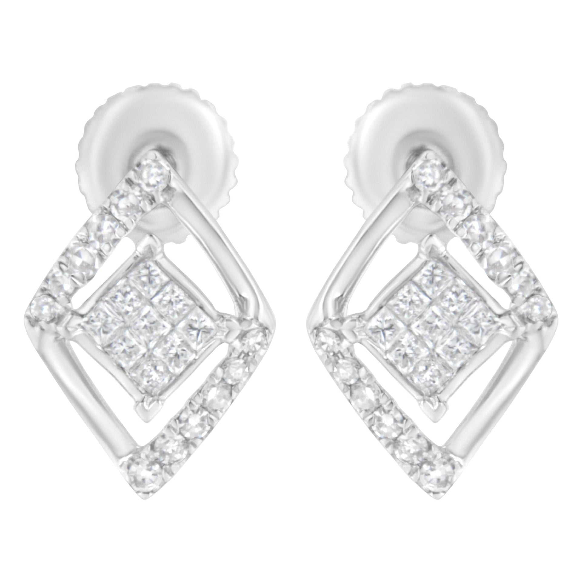 10K White Gold 1/3 cttw Princess-cut Diamond Double Triangle Composite Stud Earrings (H-I Color, SI1-SI2 Clarity)