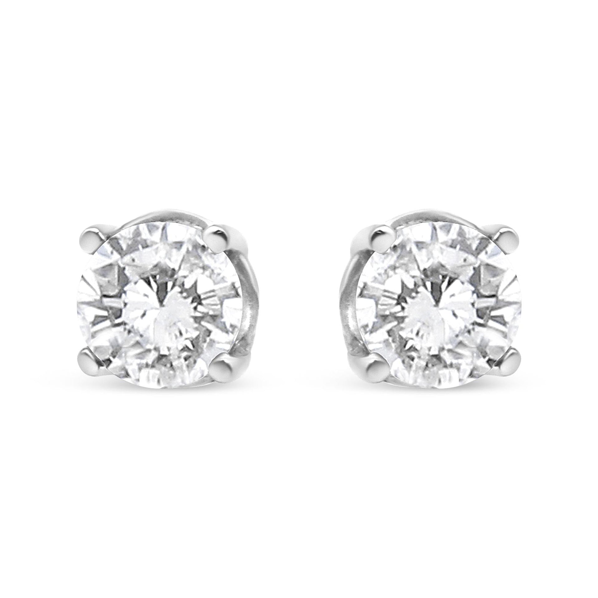 14K White Gold 3/4 Cttw Lab Grown Diamond 4-Prong Classic Stud Earrings (F-G Color, VS2-SI1 Clarity)