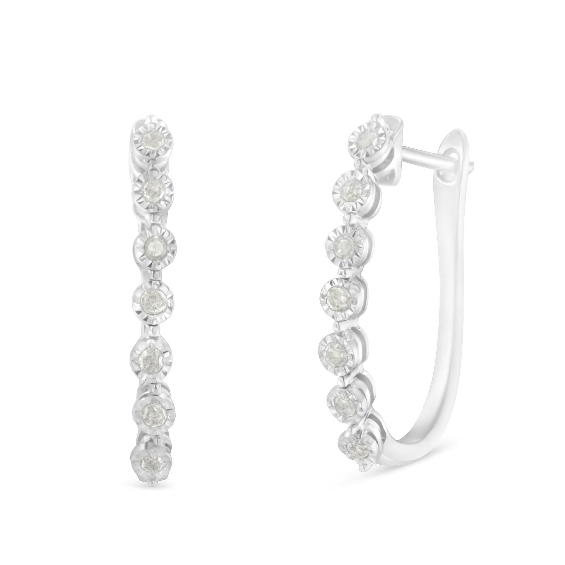 .925 Sterling Silver 1/2 cttw Miracle-Set Diamond 7 Stone Hoop Earrings (I-J Color, I3 Clarity) 
