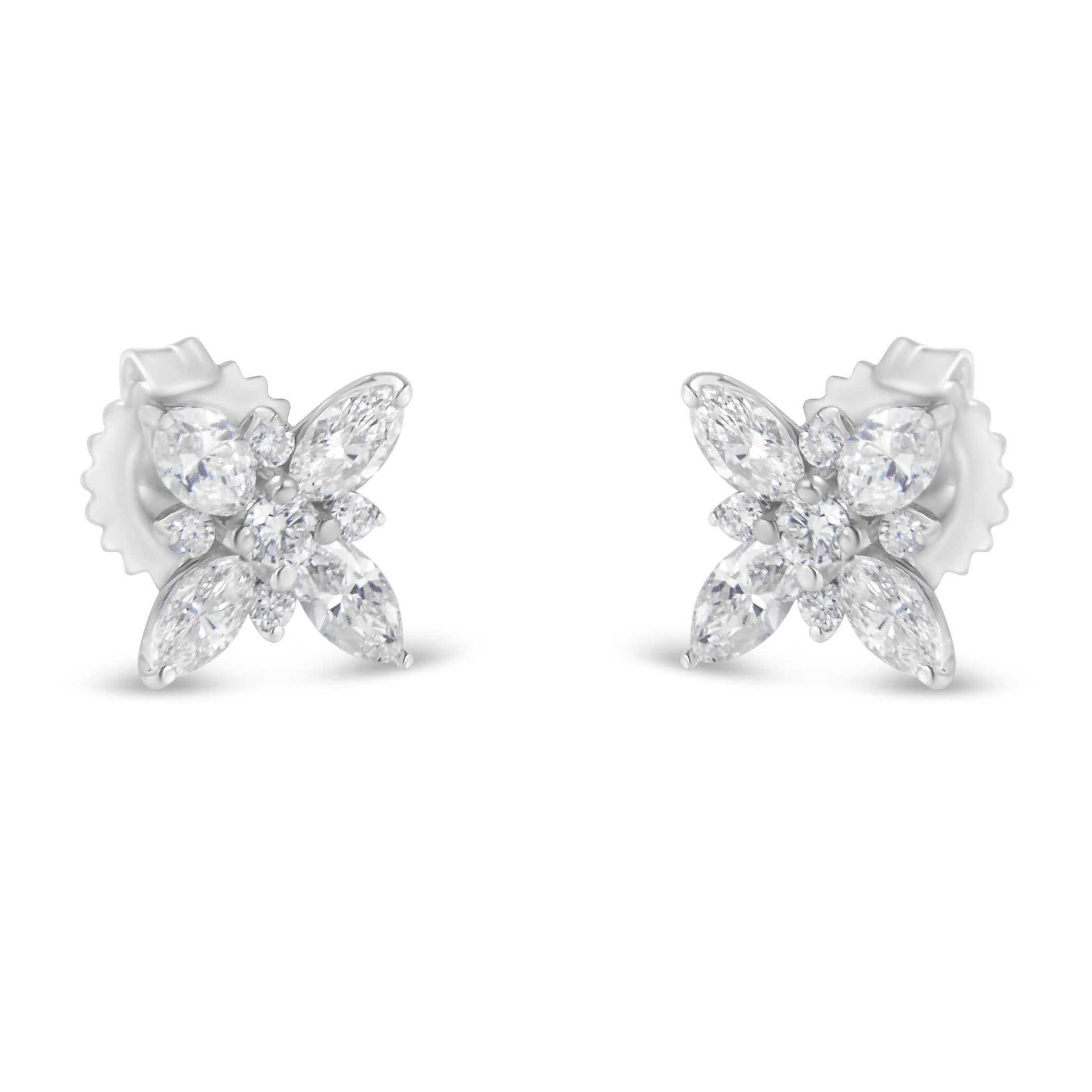 14K White Gold Marquise Diamond Flower Stud Earring (1.00 cttw, H-I Color, SI1-SI2 Clarity)