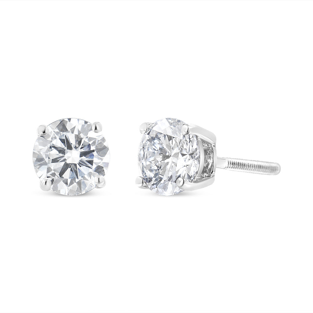 IGI Certified 14K White Gold 1 1/2 Cttw Round Diamond Solitaire Stud Earrings with Screwbacks (G-H Color, I1-I2 Clarity)