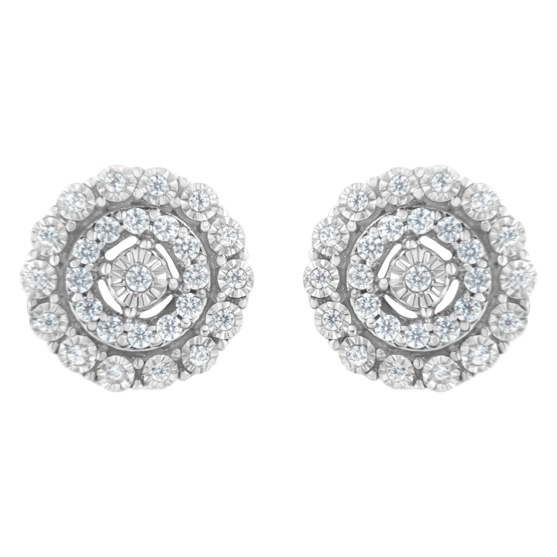 10KT White Gold 1/2 cttw Double Halo Brilliant Round-Cut Diamond Stud Earrings (I-J Clarity, I2-I3 Color)