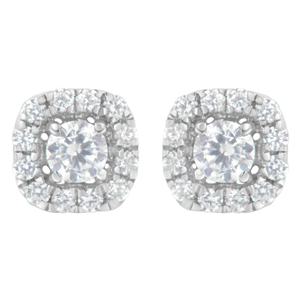 .925 Sterling Silver 1/2 cttw Brilliant Round-Cut Diamond Solitaire with Halo Stud Earring (I-J, I2-I3)