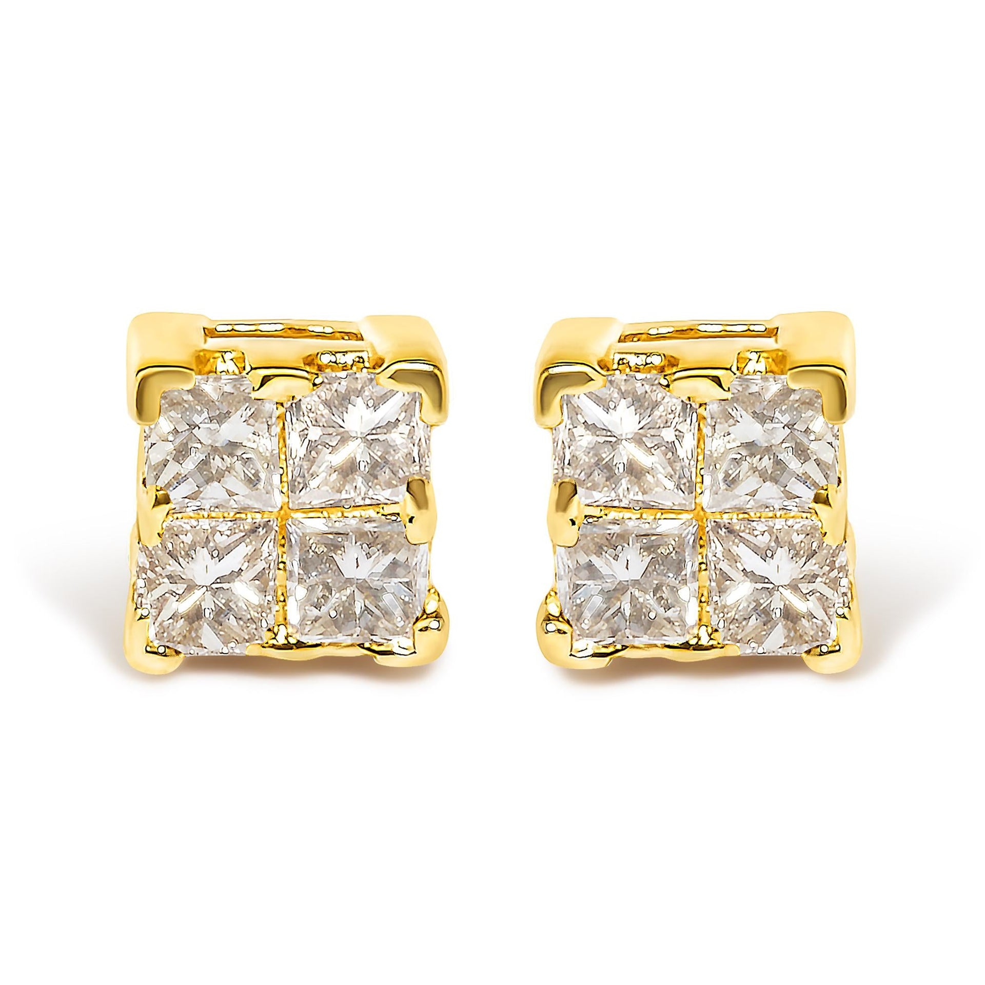 14K Yellow Gold 1/4 Cttw Invisible Set Princess-Cut Diamond Square Stud Earring (J-K Color, I1-I2 Clarity)