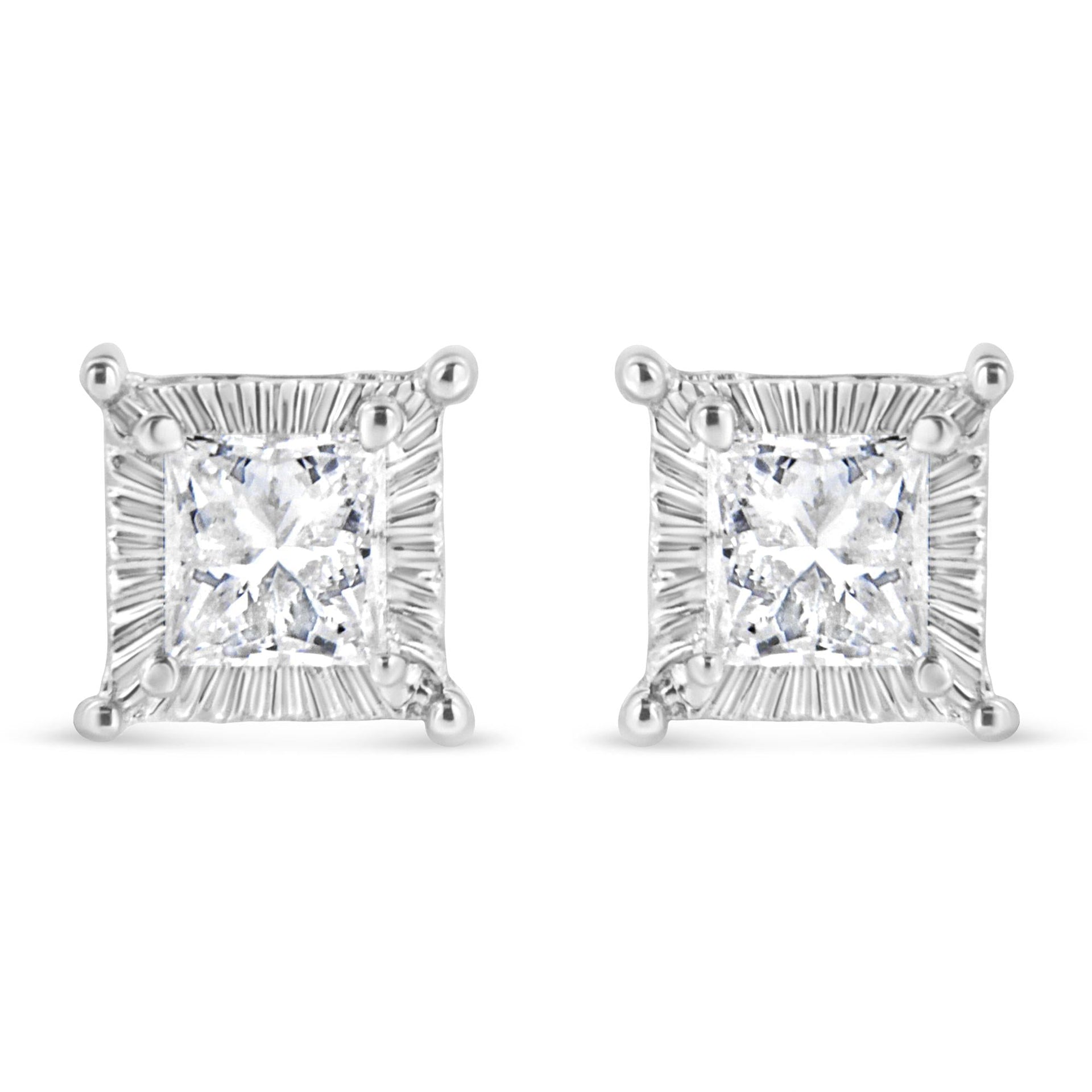.925 Sterling Silver 1/2 Cttw Princess-cut Diamond Stud Earring (I-J Color, I2-I3 Clarity)