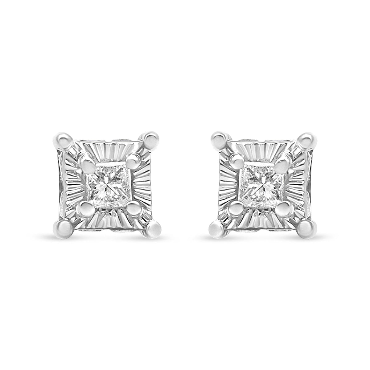 .925 Sterling Silver 1/4 Cttw Miracle Set Princess-Cut Diamond Solitaire Stud Earrings with Hidden Halo (I-J Color, SI2-I1 Clarity)