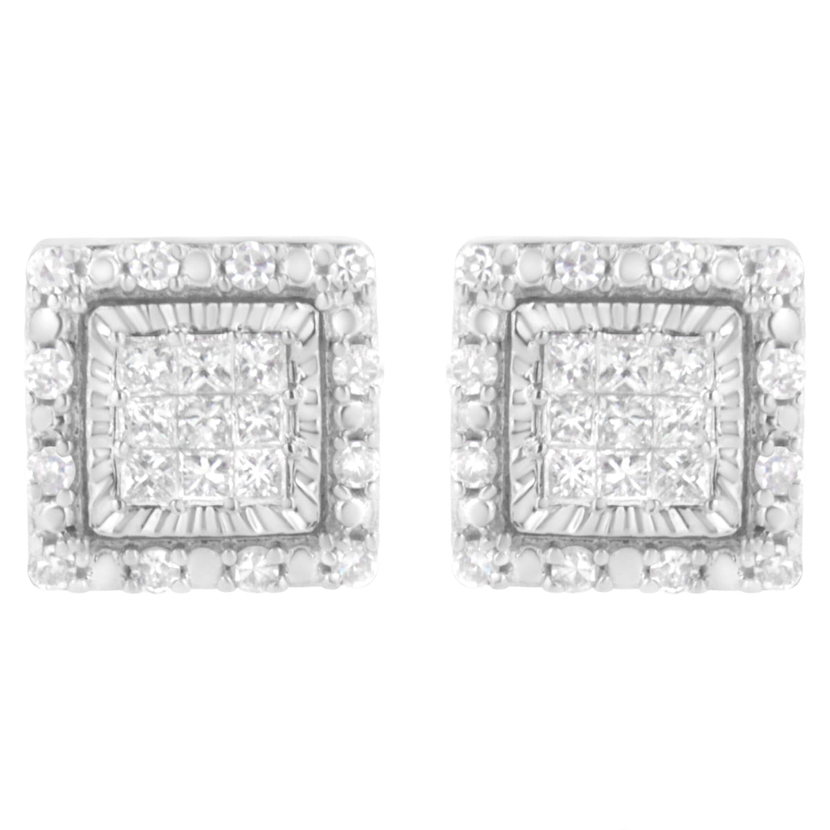 10K White Gold 1/2 cttw Invisible Set Princess-Cut Diamond Square Stud Earring (I-J Color, I1-I2 Clarity)