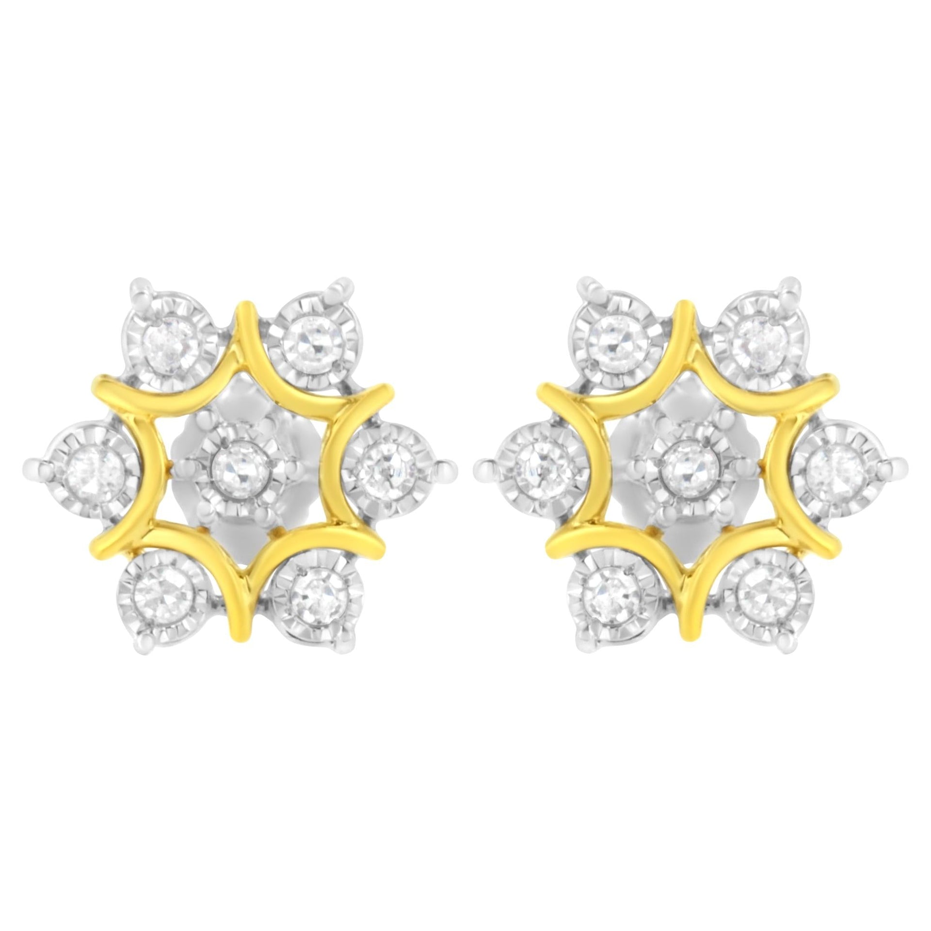 10K Yellow Gold Plated .925 Sterling Silver 1/4 Cttw Miracle Set Round-Cut Diamond Floral Earring (I-J Color, I2-I3 Clarity)