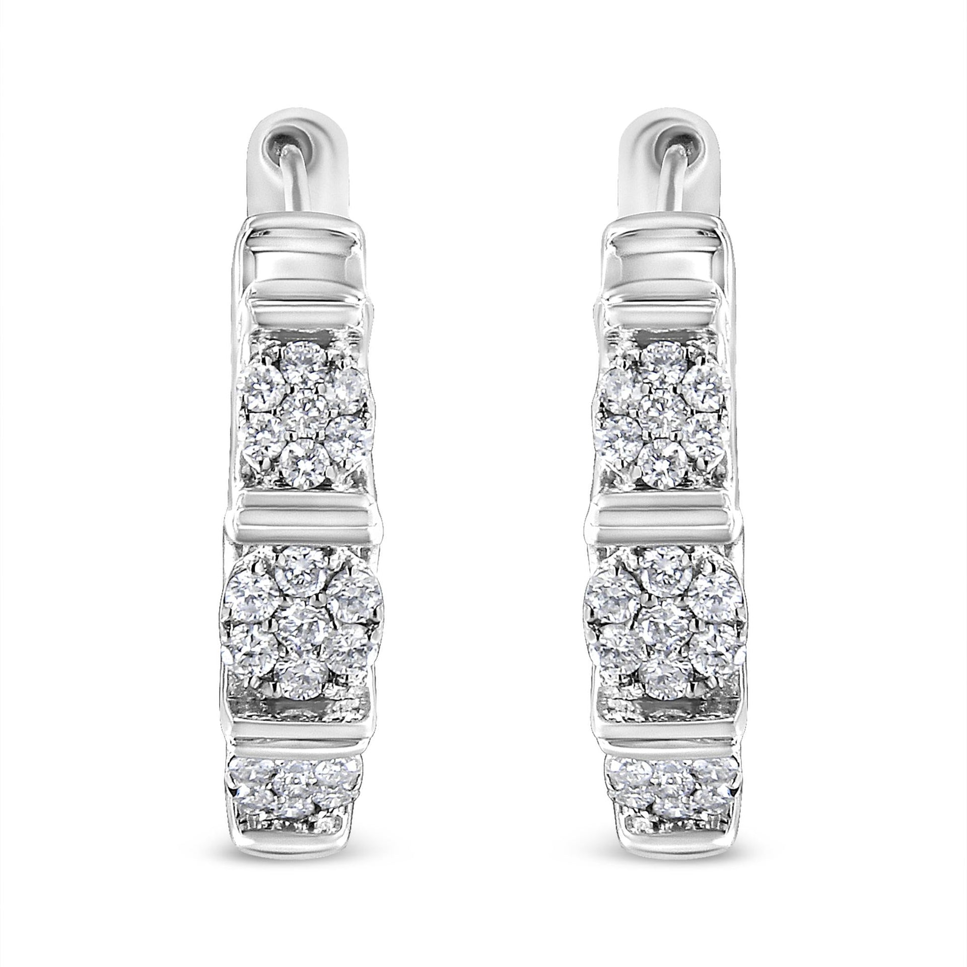 .925 Sterling Silver 1/2 Cttw Lab Grown Round Diamond Floral Cluster Hoop Earrings (F-G Color, SI1-SI2 Clarity)