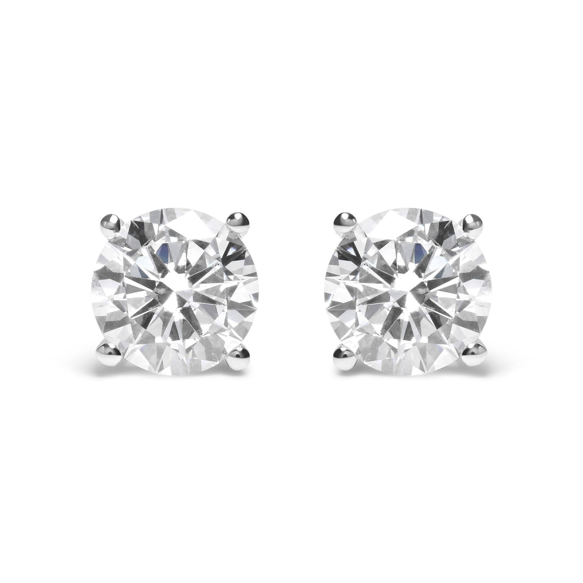 14K White Gold Round Brilliant-Cut Lab Grown Diamond Classic 4-Prong Stud Earrings with Screw Backs (G-H Color. VS1-VS2 Clarity)