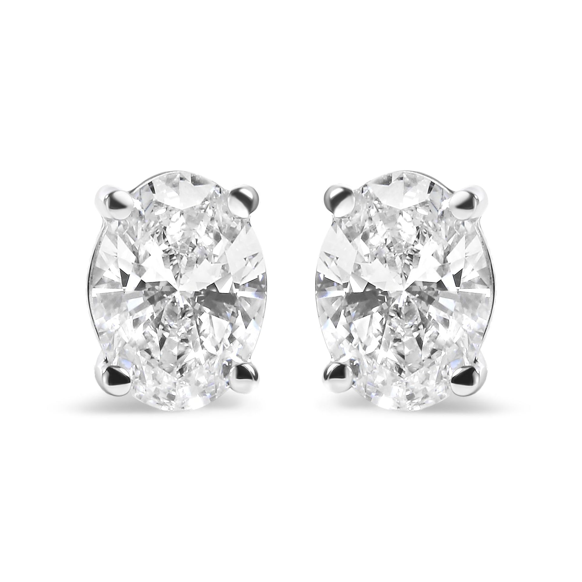 14K White Gold Prong Set Lab Grown Oval Diamond Solitaire Stud Earring (F-G Color, VS1-VS2 Clarity)