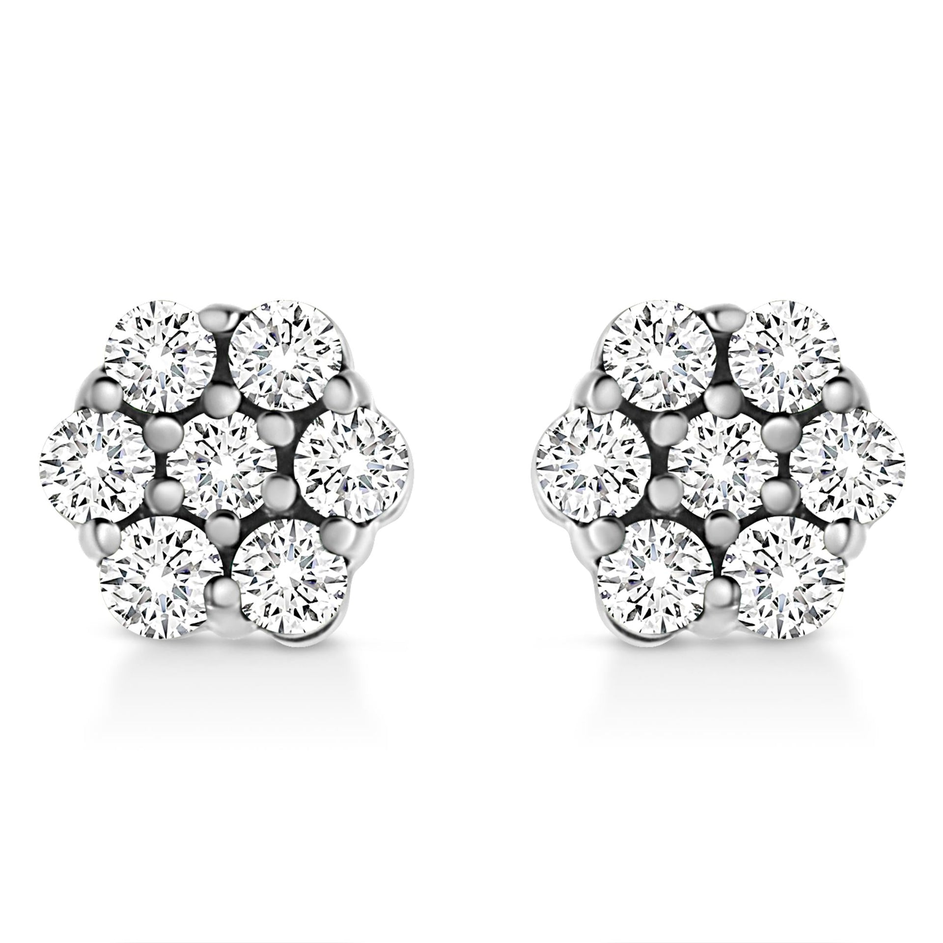 14K White Gold 1/2 Cttw Prong Set Round-Cut Diamond Flower Stud Earring (H-I Color, I1-I2 Clarity)