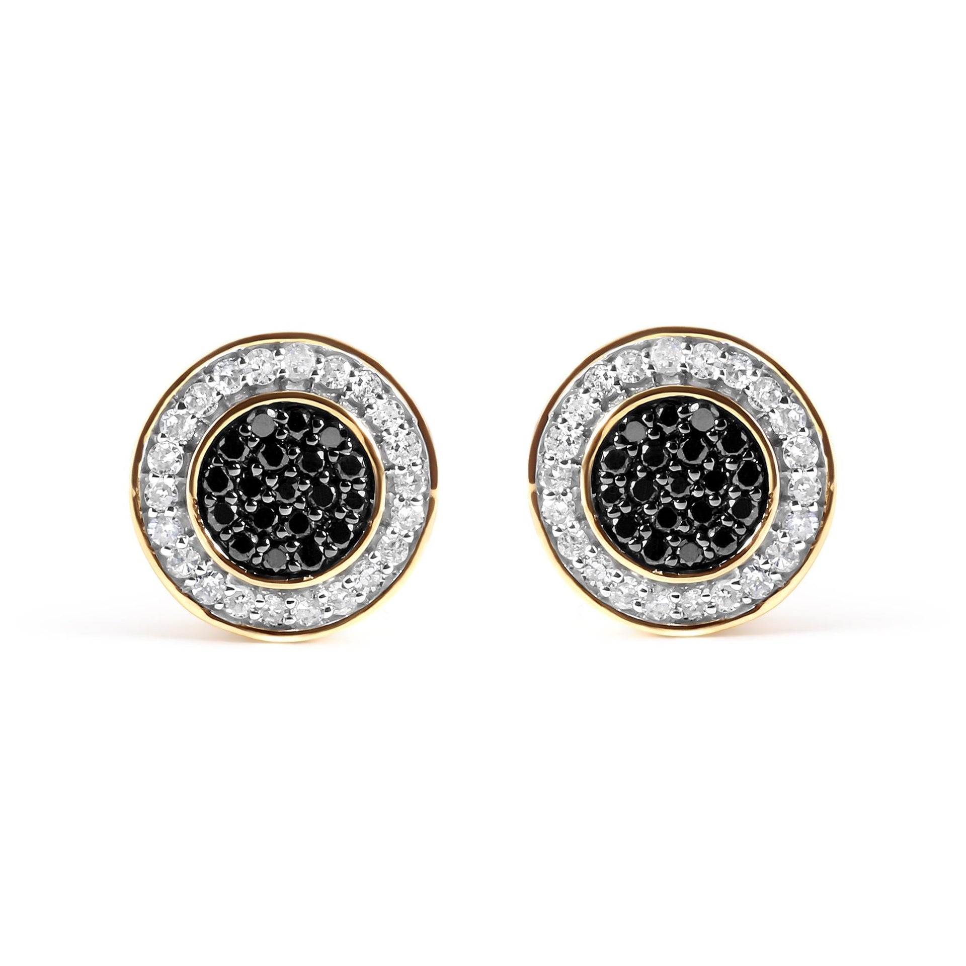 14K Yellow Gold Plated .925 Sterling Silver 1/3 Cttw White and Black Treated Diamond Earring (Black / I-J Color, I2-I3 Clarity)