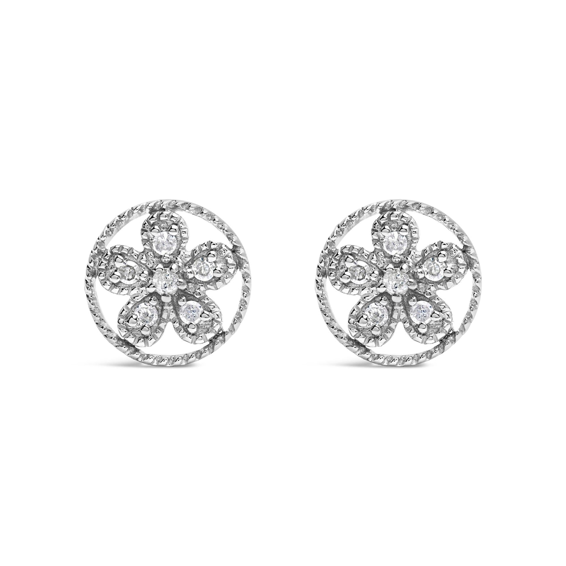 .925 Sterling Silver Diamond Accent Star and Wheel Milgrain Style Stud Earrings (I-J Color, I2-I3 Clarity)