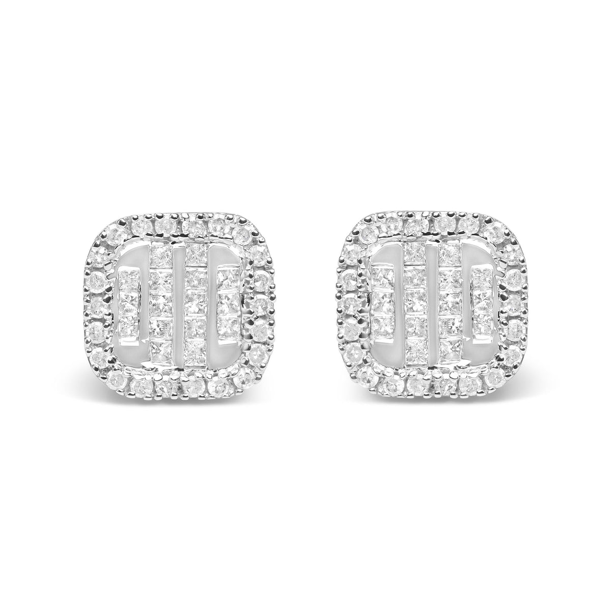 10K White Gold Invisible Set 1/2 Cttw Diamond Composite and Halo Stud Earrings (H-I Color, I1-I2 Clarity)