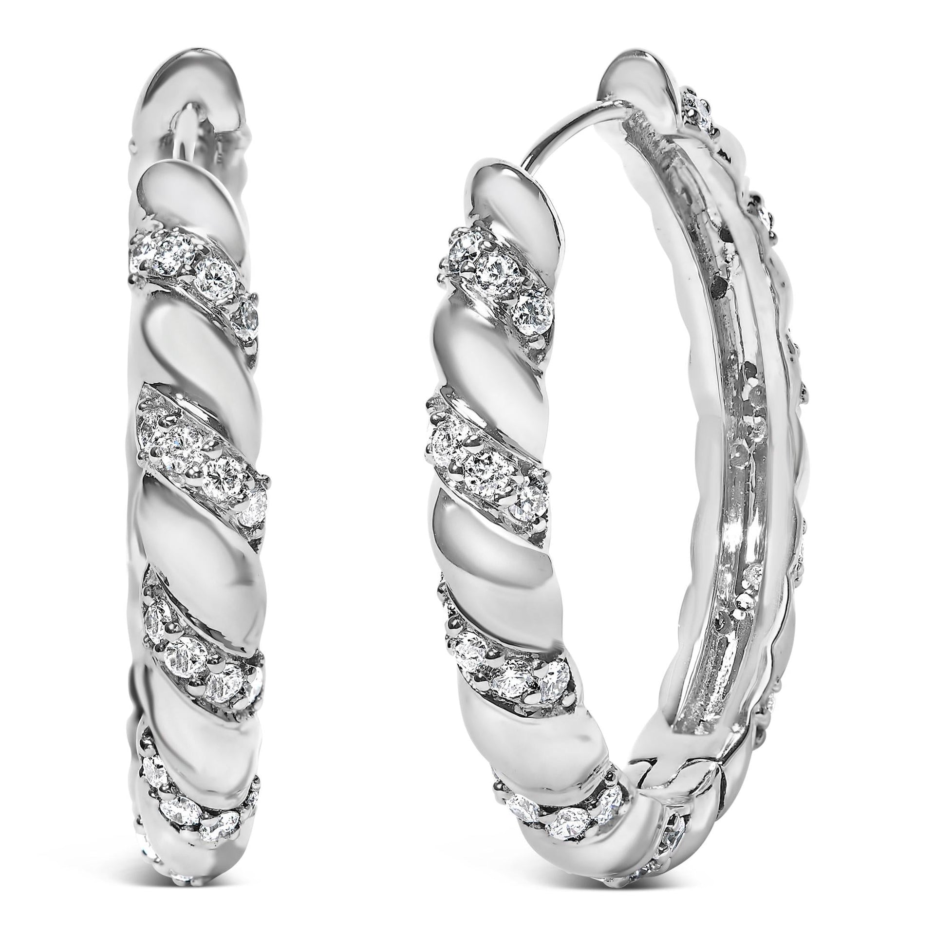 14K White Gold 1 1/5 Cttw Lab Grown Diamond Swirl Design 1' Inch Hoop Earrings (F-G Color, VS1-VS2 Clarity)