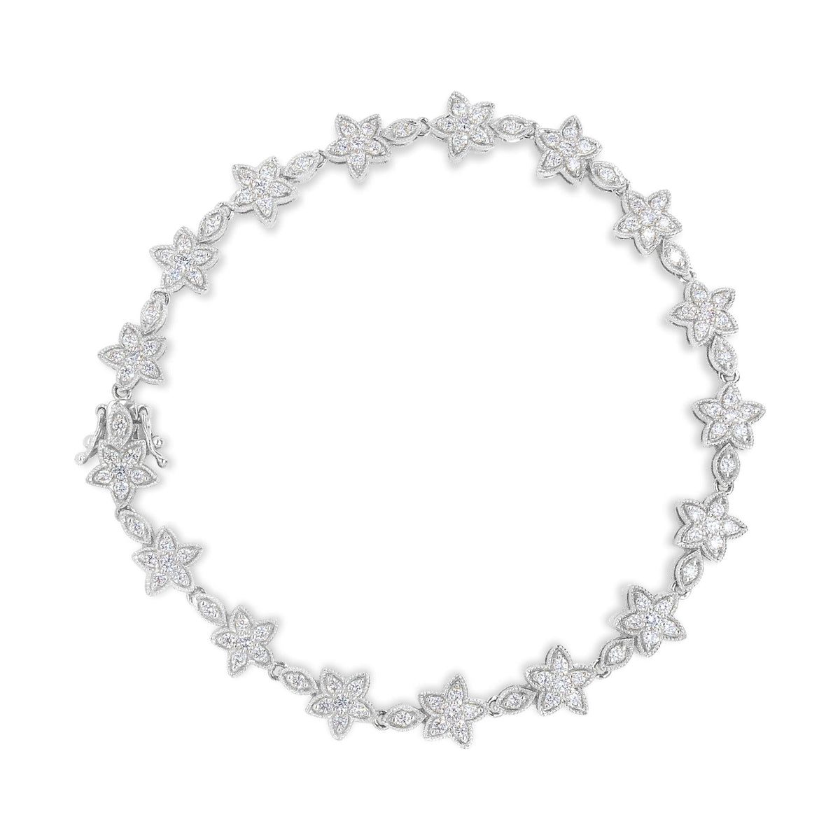 14K Gold 1 1/5 Cttw Round Diamond Floral Star-Shaped Link Bracelet (H-I Color, SI1-SI2 Clarity) -Size 7'
