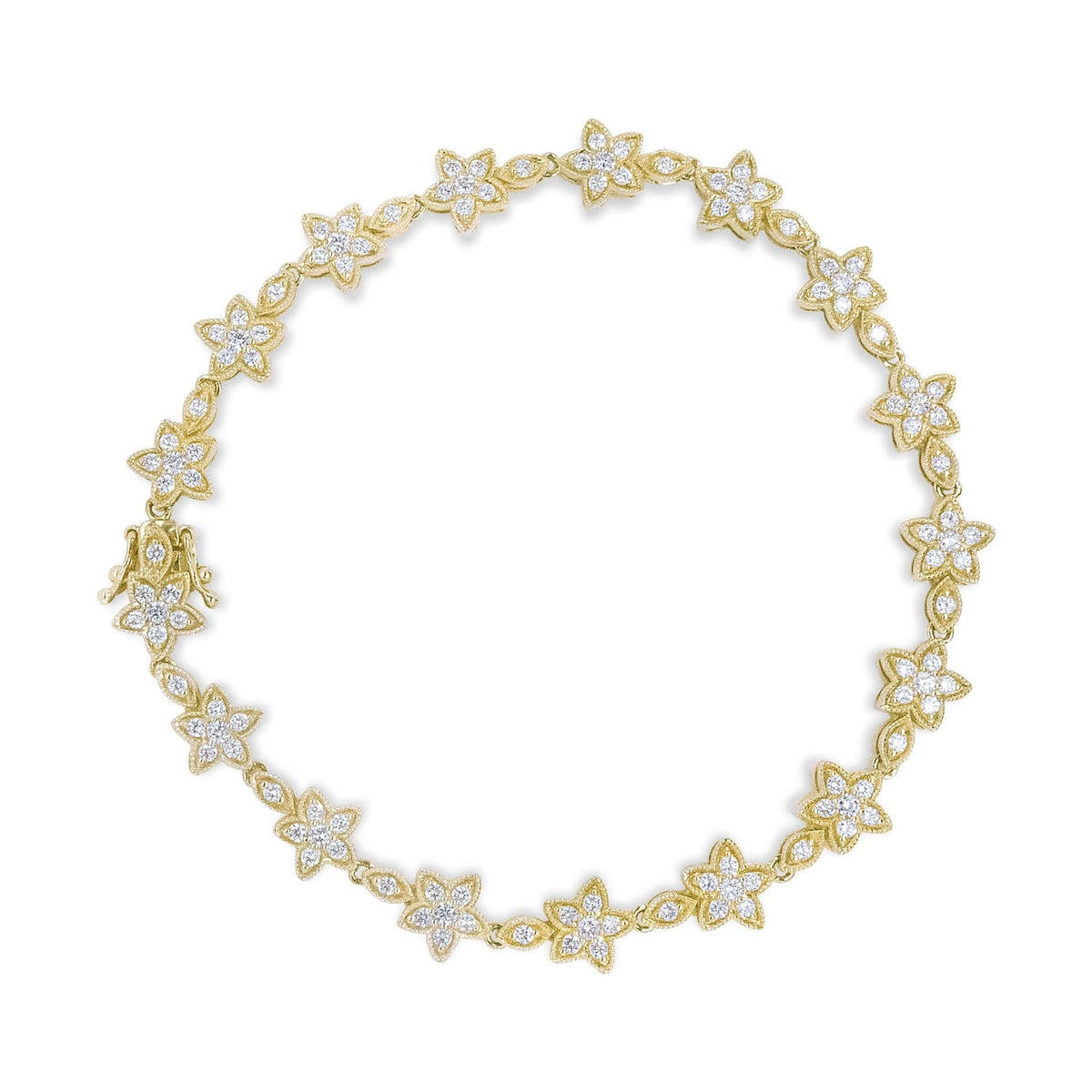 14K Gold 1 1/5 Cttw Round Diamond Floral Star-Shaped Link Bracelet (H-I Color, SI1-SI2 Clarity) -Size 7'