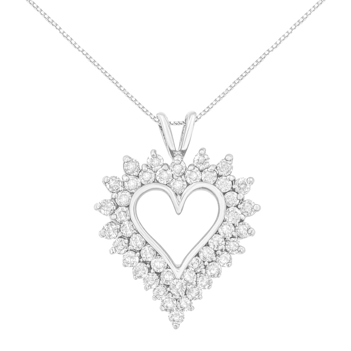 .925 Sterling Silver 3.00 Cttw Round Cut Diamond Cluster Heart 18' Pendant Necklace (K-L Color, I1-I2 Clarity)